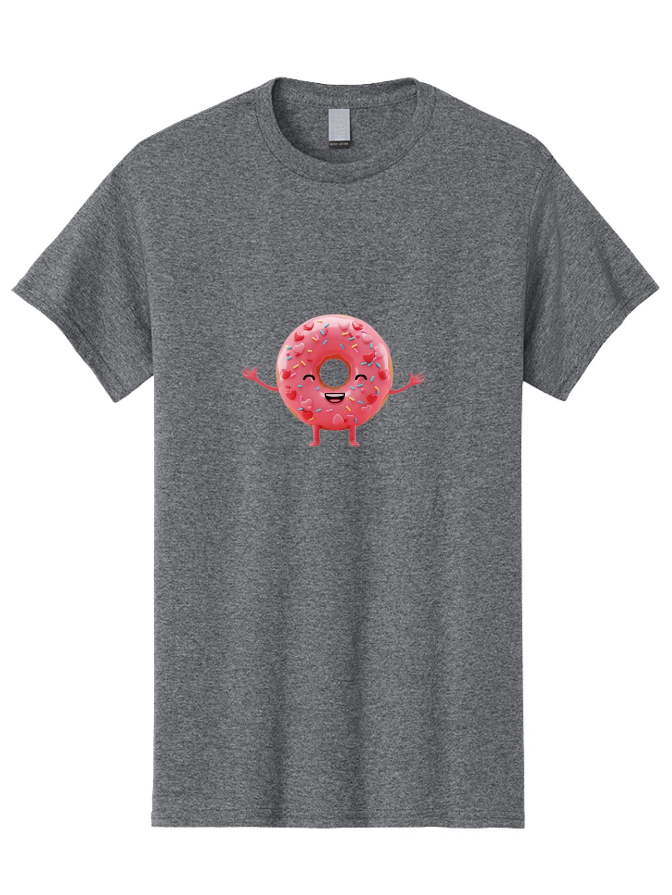 Pink-Donut Men'S Graphic Tee, 100% Cotton, Comfortable Casual Summer Wear, Machine Washable, Happy Donut, Pink Frosting, Colorful Sprinkles, Cheerful Character, Cartoon Donut, Smiling Face, Donut With Arms Bab162