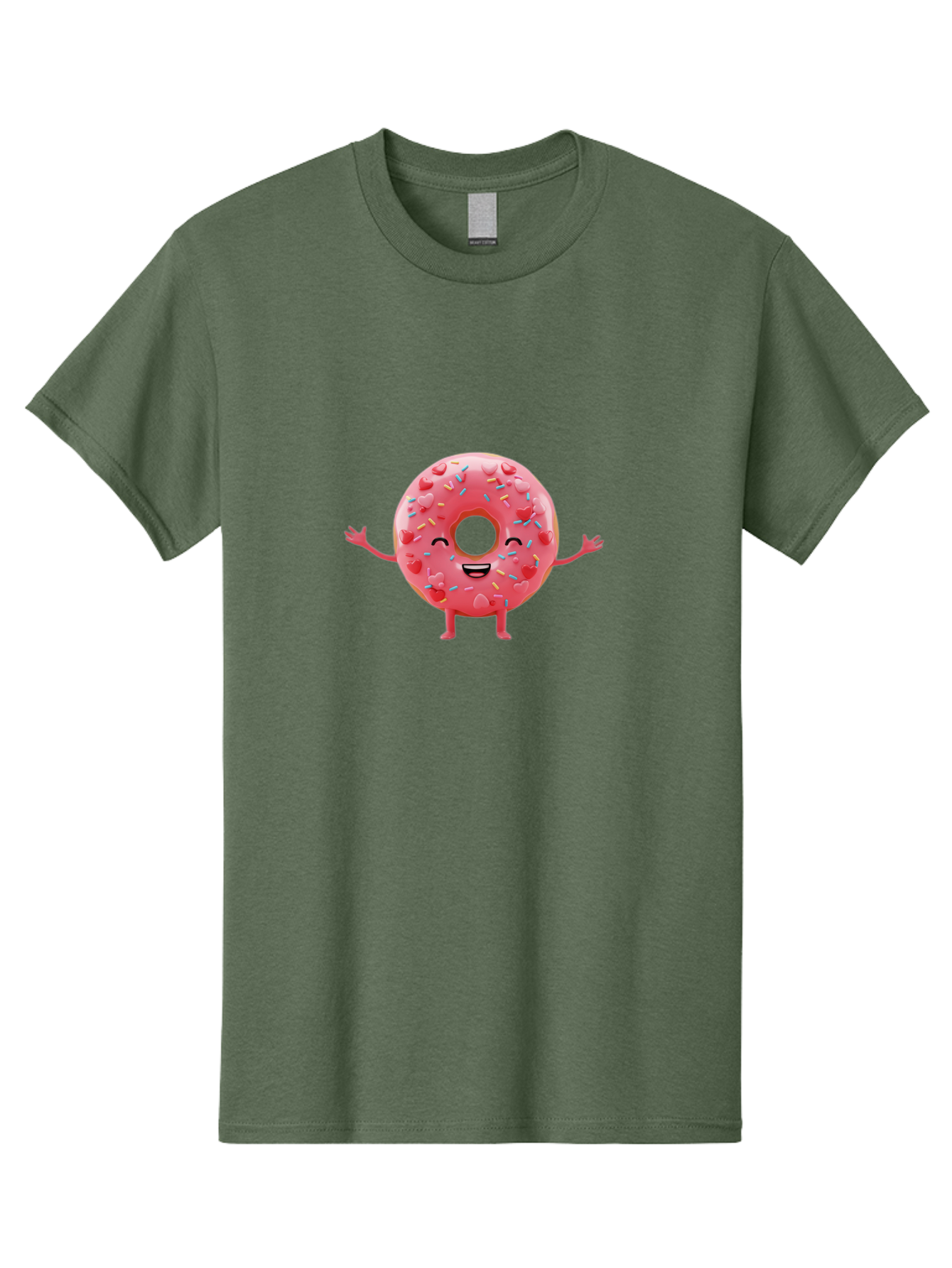 Pink-Donut Men'S Graphic Tee, 100% Cotton, Comfortable Casual Summer Wear, Machine Washable, Happy Donut, Pink Frosting, Colorful Sprinkles, Cheerful Character, Cartoon Donut, Smiling Face, Donut With Arms Bab162