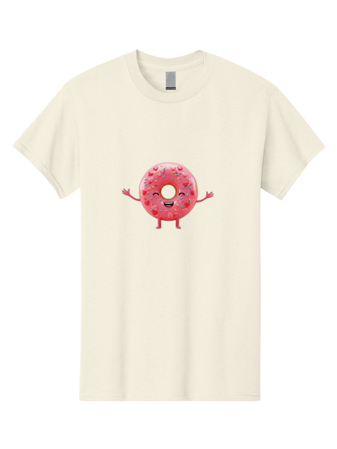 Pink-Donut Men'S Graphic Tee, 100% Cotton, Comfortable Casual Summer Wear, Machine Washable, Happy Donut, Pink Frosting, Colorful Sprinkles, Cheerful Character, Cartoon Donut, Smiling Face, Donut With Arms Bab162
