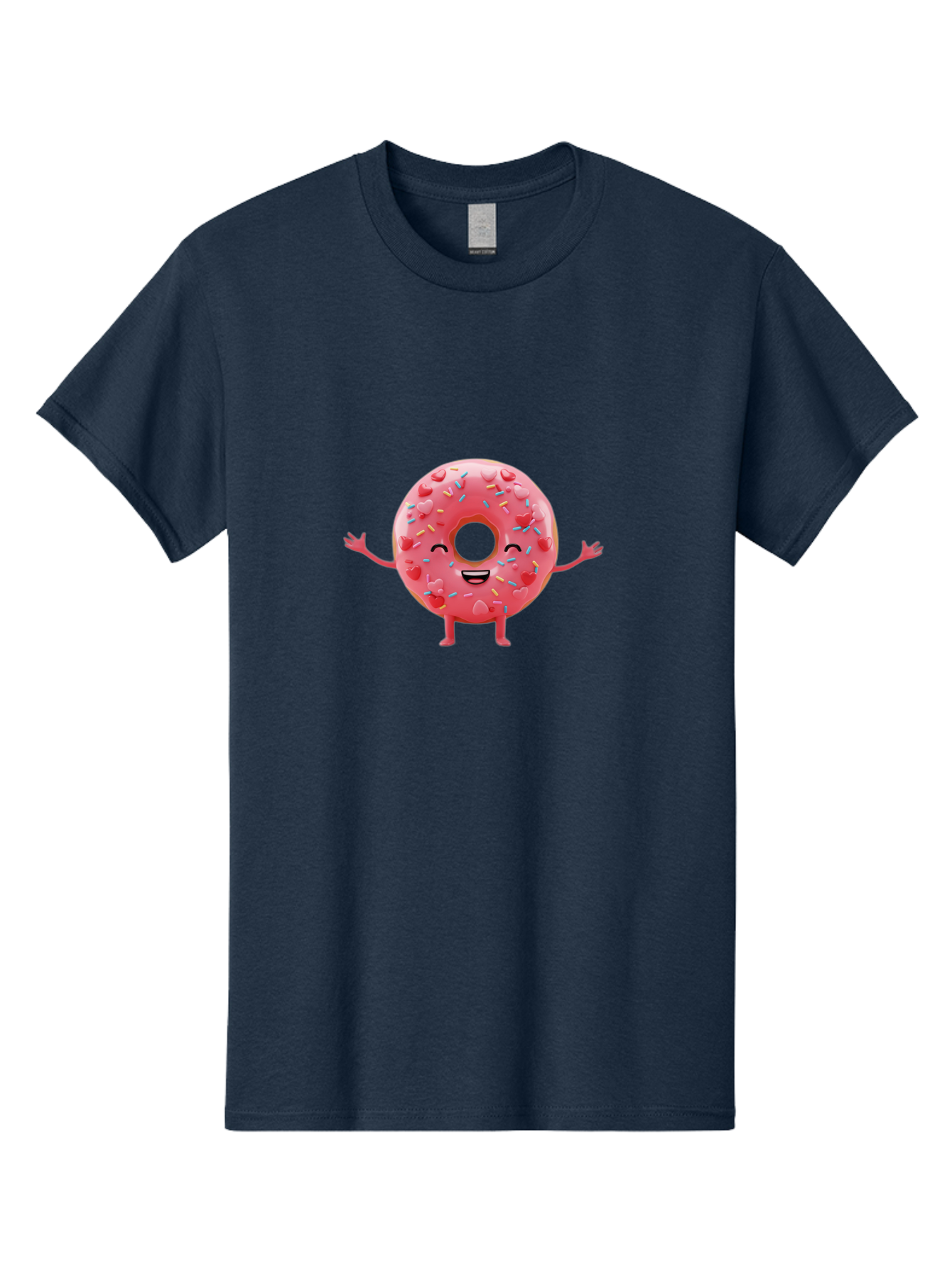 Pink-Donut Men'S Graphic Tee, 100% Cotton, Comfortable Casual Summer Wear, Machine Washable, Happy Donut, Pink Frosting, Colorful Sprinkles, Cheerful Character, Cartoon Donut, Smiling Face, Donut With Arms Bab162