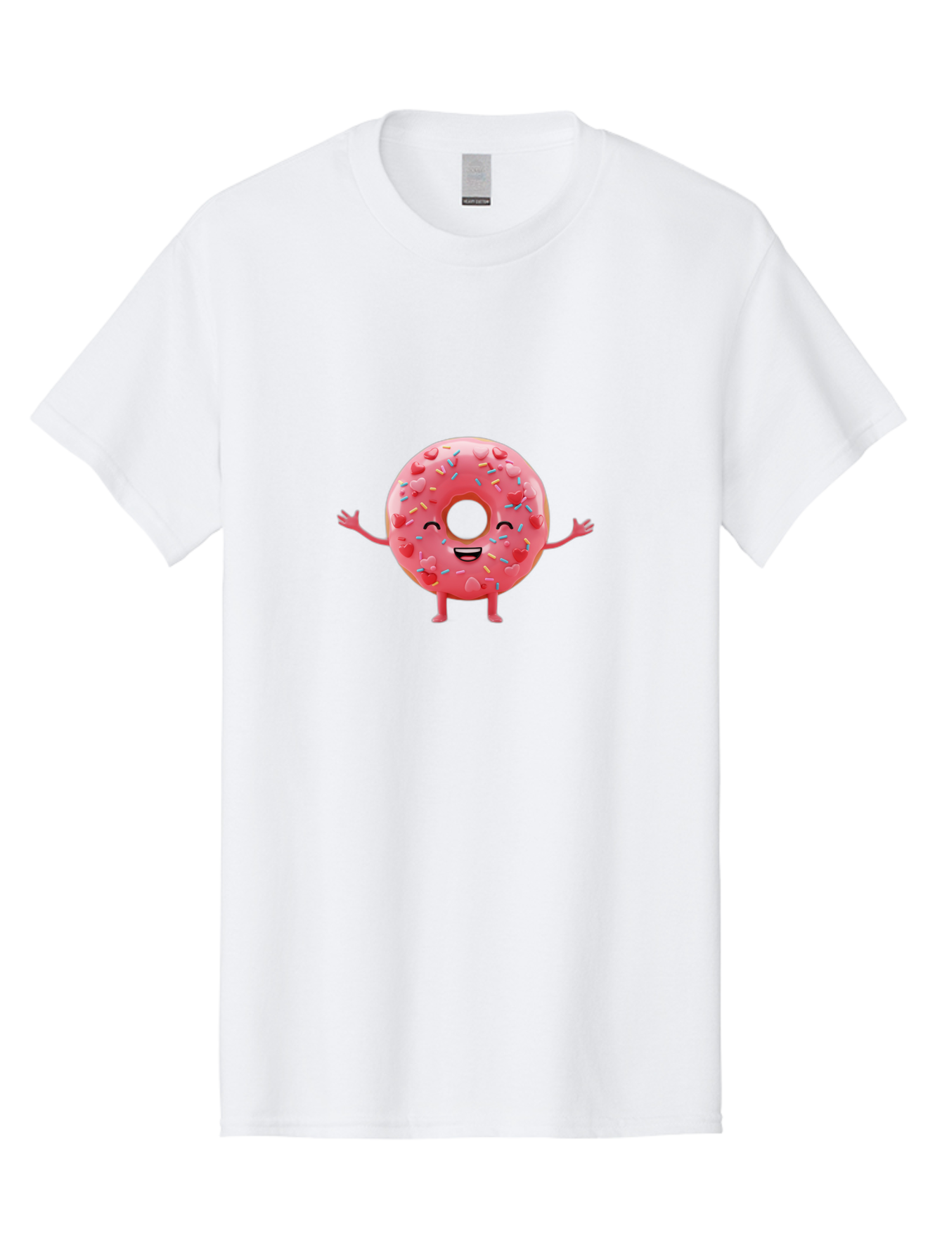 Pink-Donut Men'S Graphic Tee, 100% Cotton, Comfortable Casual Summer Wear, Machine Washable, Happy Donut, Pink Frosting, Colorful Sprinkles, Cheerful Character, Cartoon Donut, Smiling Face, Donut With Arms Bab162