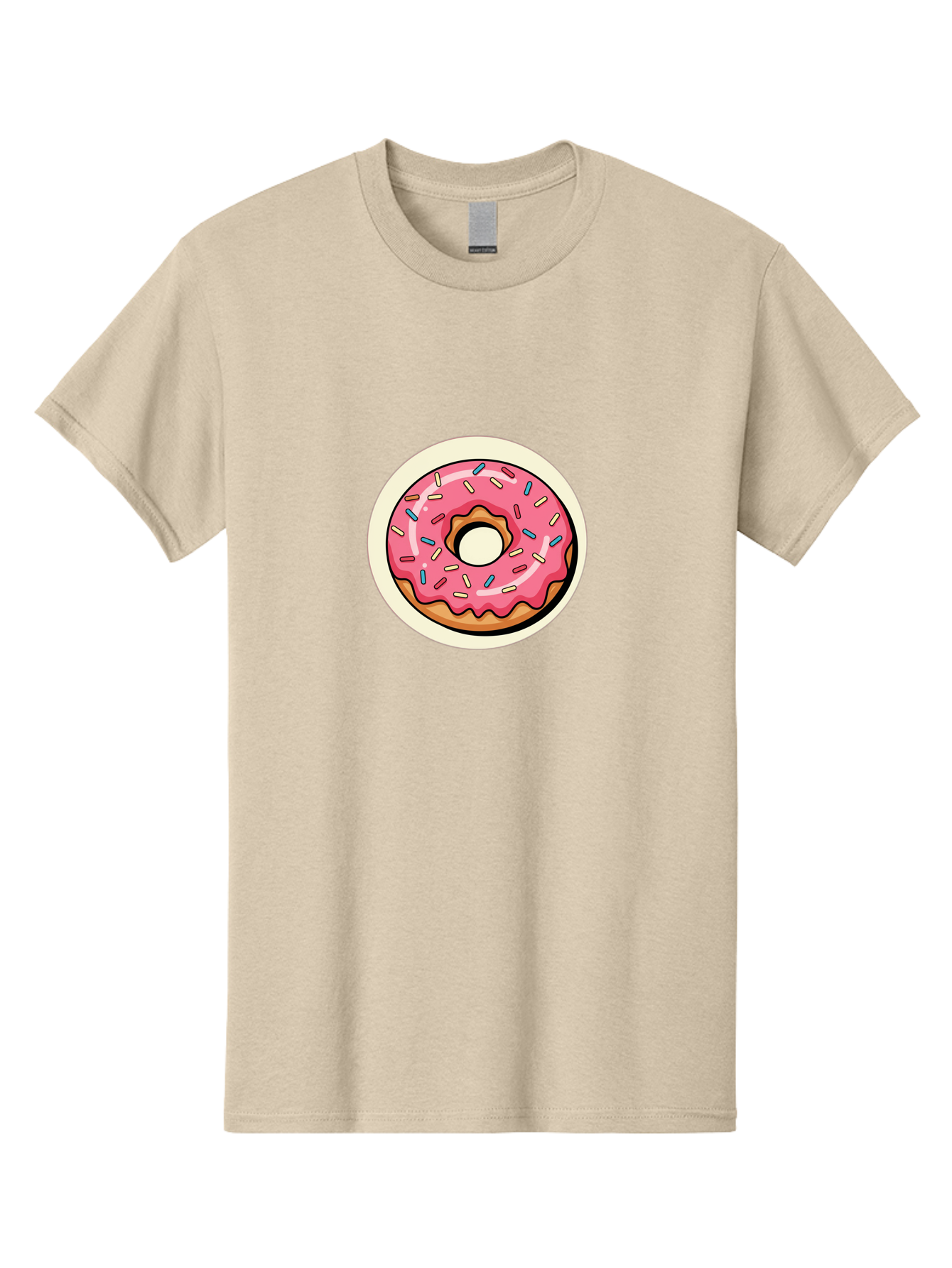 Pink-Frosted-Donut-1 Men'S Graphic Tee, 100% Cotton, Comfortable Casual Summer Wear, Machine Washable, Donut With Pink Frosting, Sprinkles On Donut, Sweet Treats, Dessert Ideas, Colorful Donut, Baking Inspiration, Tasty Pastry, Glazed Donut Bab164