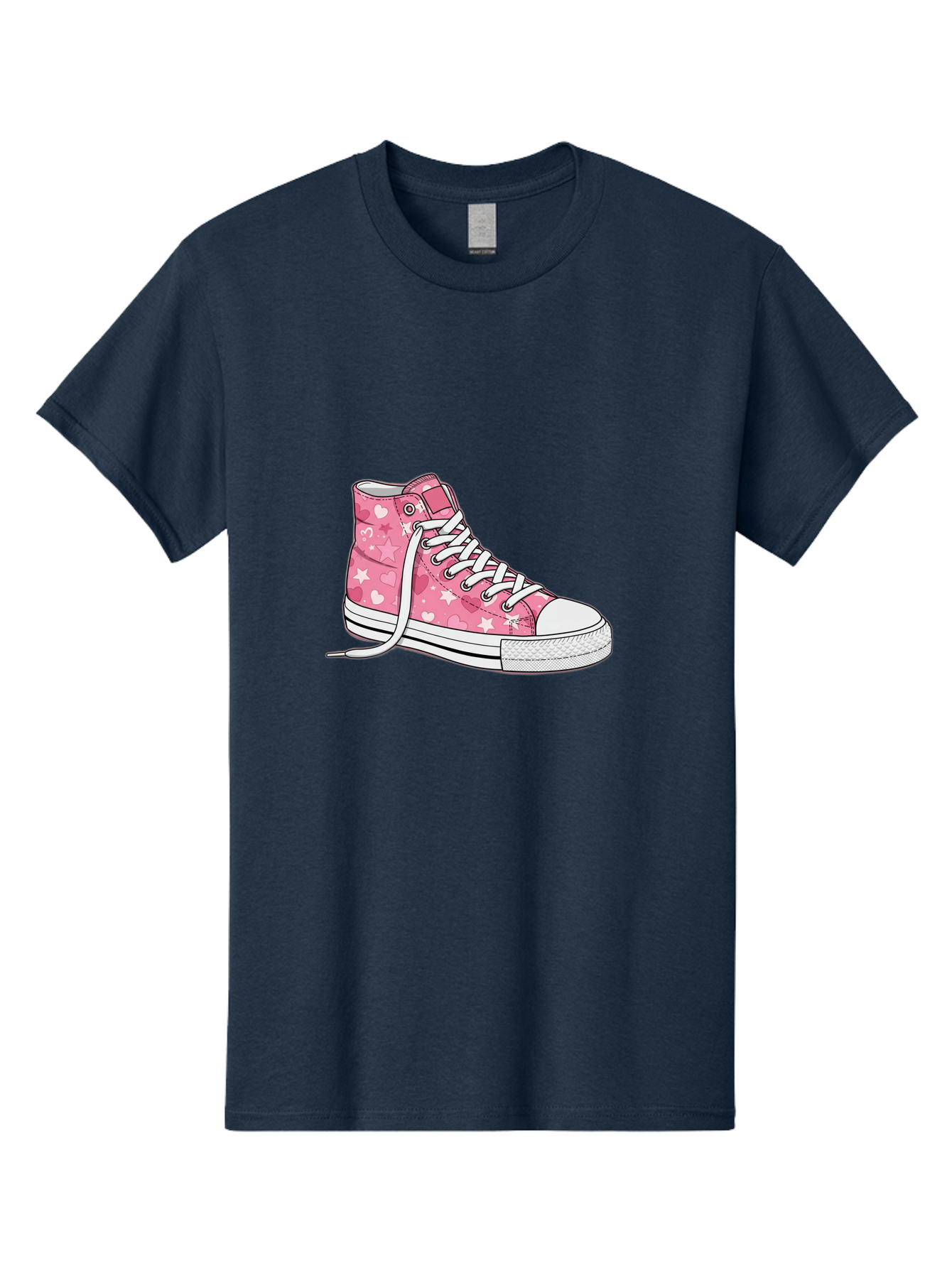 Pink-Heart-Star-Sneaker Men'S Graphic Tee, 100% Cotton, Comfortable Casual Summer Wear, Machine Washable, Pink High-Top Sneaker, White Stars, White Hearts, White Laces, Casual Footwear, Fashion Sneakers, Youth Culture, Cartoon Style, Bab166