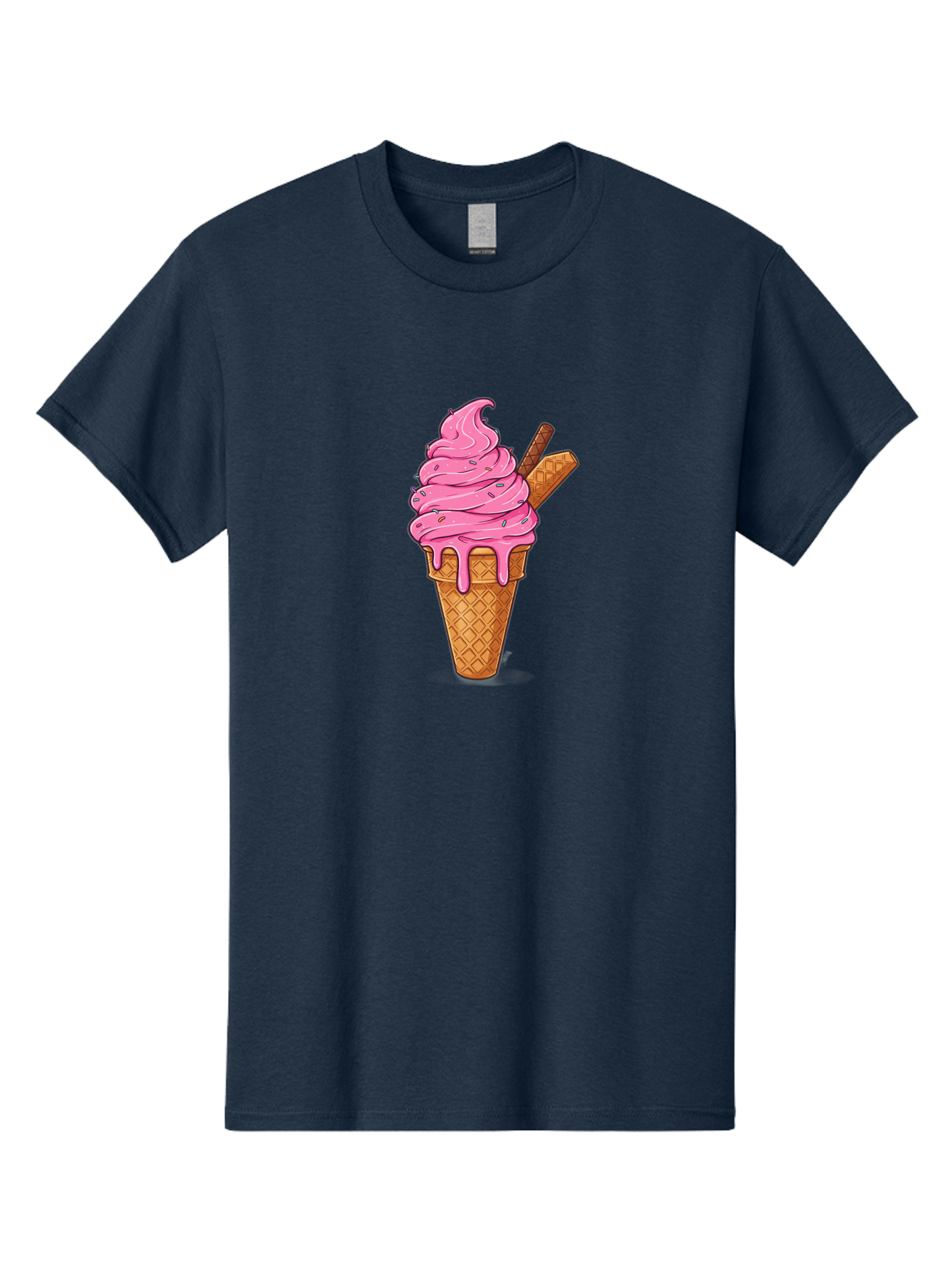 Pink-Ice-Cream-1 Men'S Graphic Tee, 100% Cotton, Comfortable Casual Summer Wear, Machine Washable, Pink Ice Cream Cone, Melting Ice Cream, Waffle Cone, Sprinkles, Wafer Sticks, Sweet Treats, Dessert, Ice Cream Lover, Cartoon Style, Tasty, Bab168