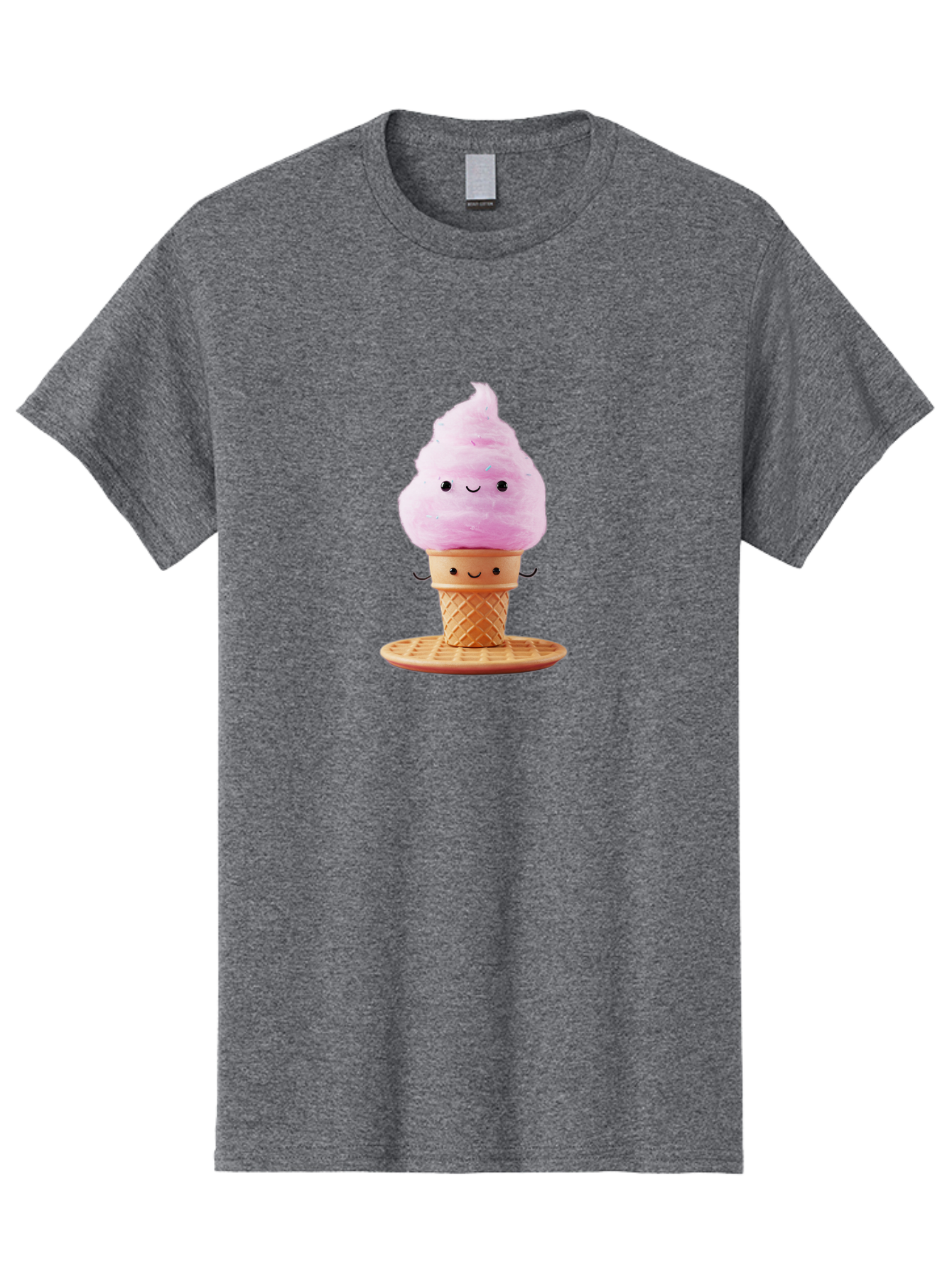 Pink-Ice-Cream-2 Men'S Graphic Tee, 100% Cotton, Comfortable Casual Summer Wear, Machine Washable, Pink Ice Cream, Soft Serve Ice Cream, Happy Face, Kawaii Design, Cute Dessert, Ice Cream Cone, Sweet Treat, Cartoon Character Bab169