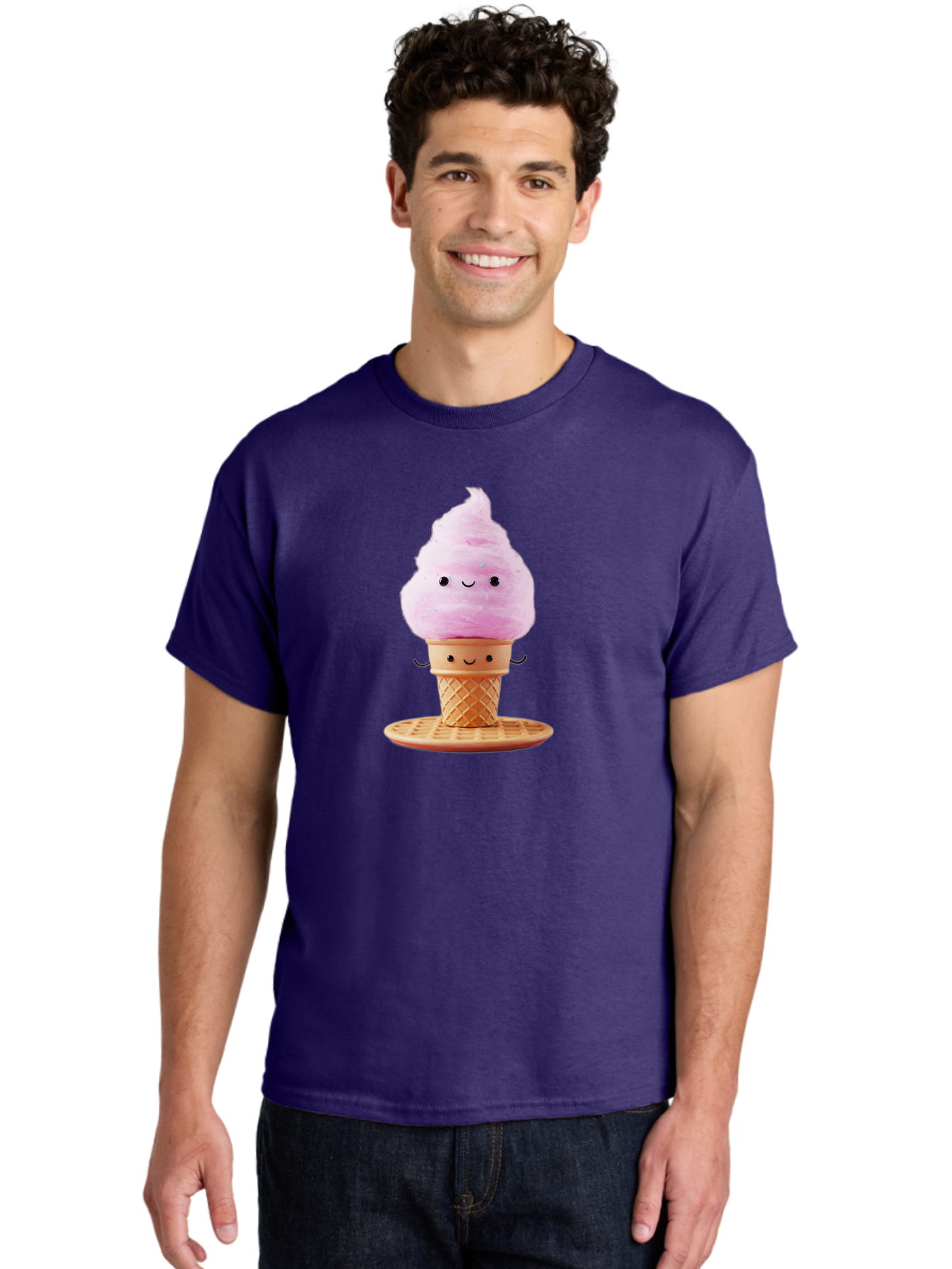 Pink-Ice-Cream-2 Men'S Graphic Tee, 100% Cotton, Comfortable Casual Summer Wear, Machine Washable, Pink Ice Cream, Soft Serve Ice Cream, Happy Face, Kawaii Design, Cute Dessert, Ice Cream Cone, Sweet Treat, Cartoon Character Bab169