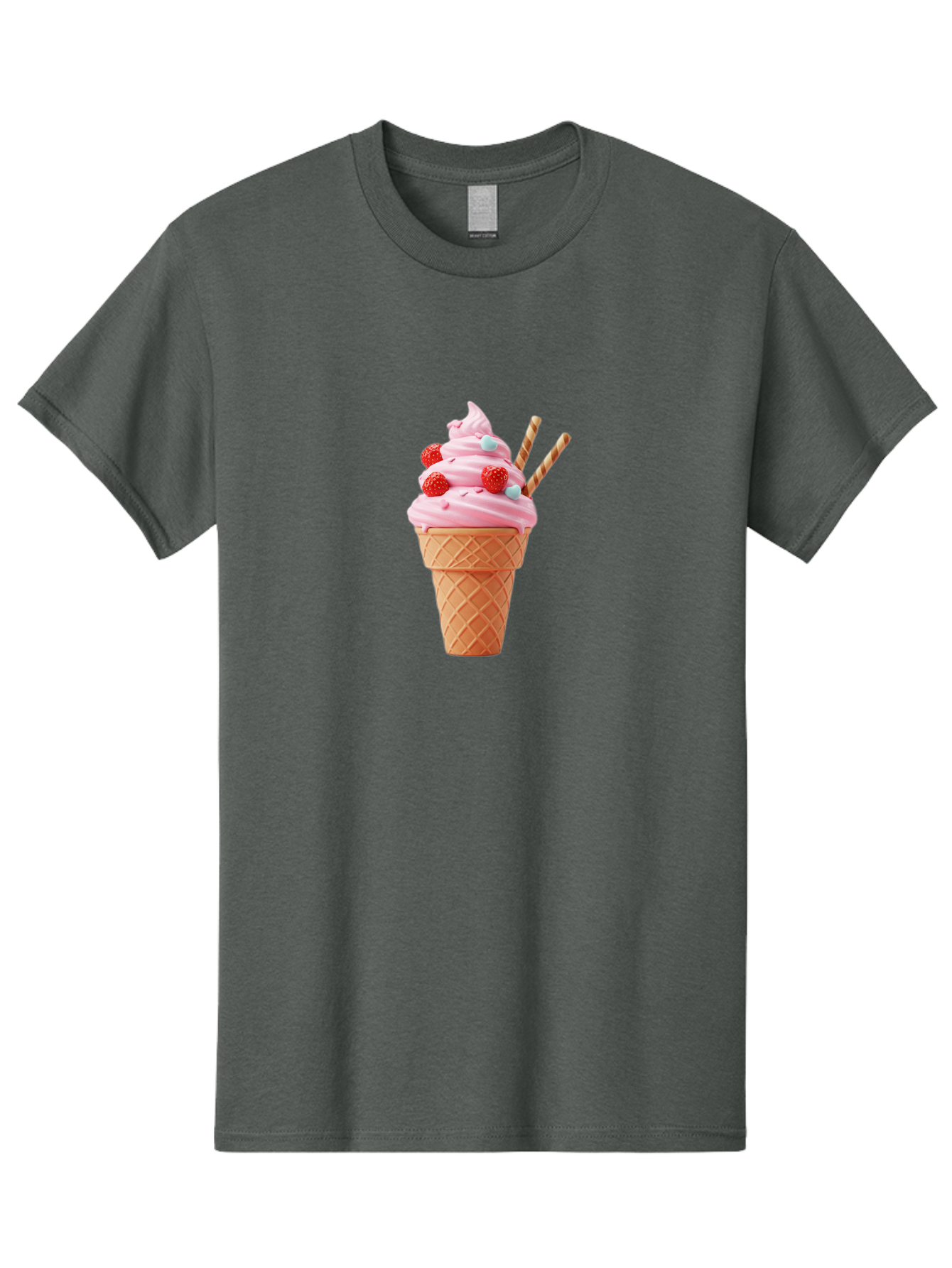 Pink-Ice-Cream-Cone Men'S Graphic Tee, 100% Cotton, Comfortable Casual Summer Wear, Machine Washable, Pink Ice Cream, Ice Cream Cone, Waffle Cone, Soft-Serve Ice Cream, Sweet Treats, Frozen Dessert, Summer Fun, Colorful Sprinkles, Bab170