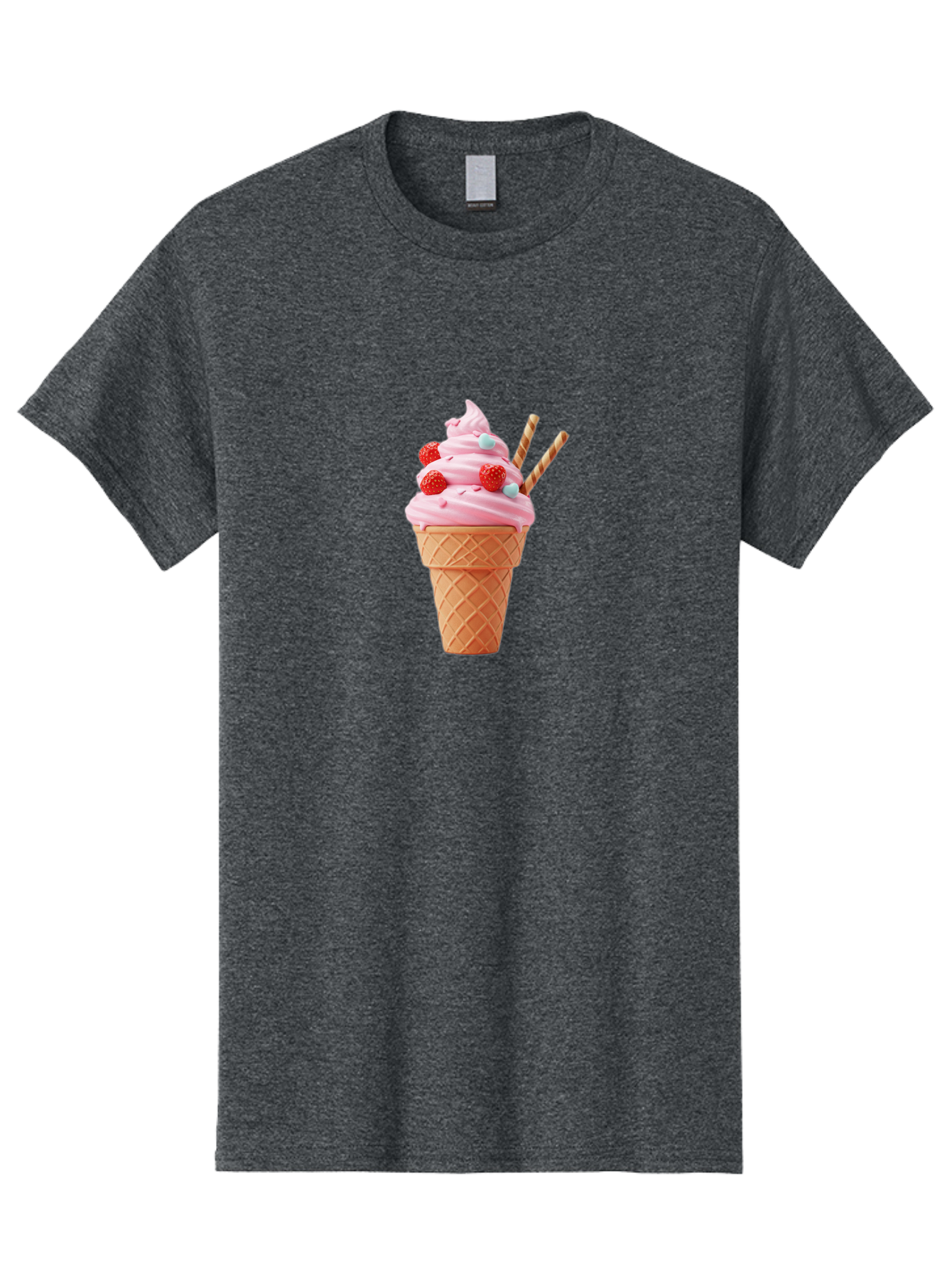 Pink-Ice-Cream-Cone Men'S Graphic Tee, 100% Cotton, Comfortable Casual Summer Wear, Machine Washable, Pink Ice Cream, Ice Cream Cone, Waffle Cone, Soft-Serve Ice Cream, Sweet Treats, Frozen Dessert, Summer Fun, Colorful Sprinkles, Bab170