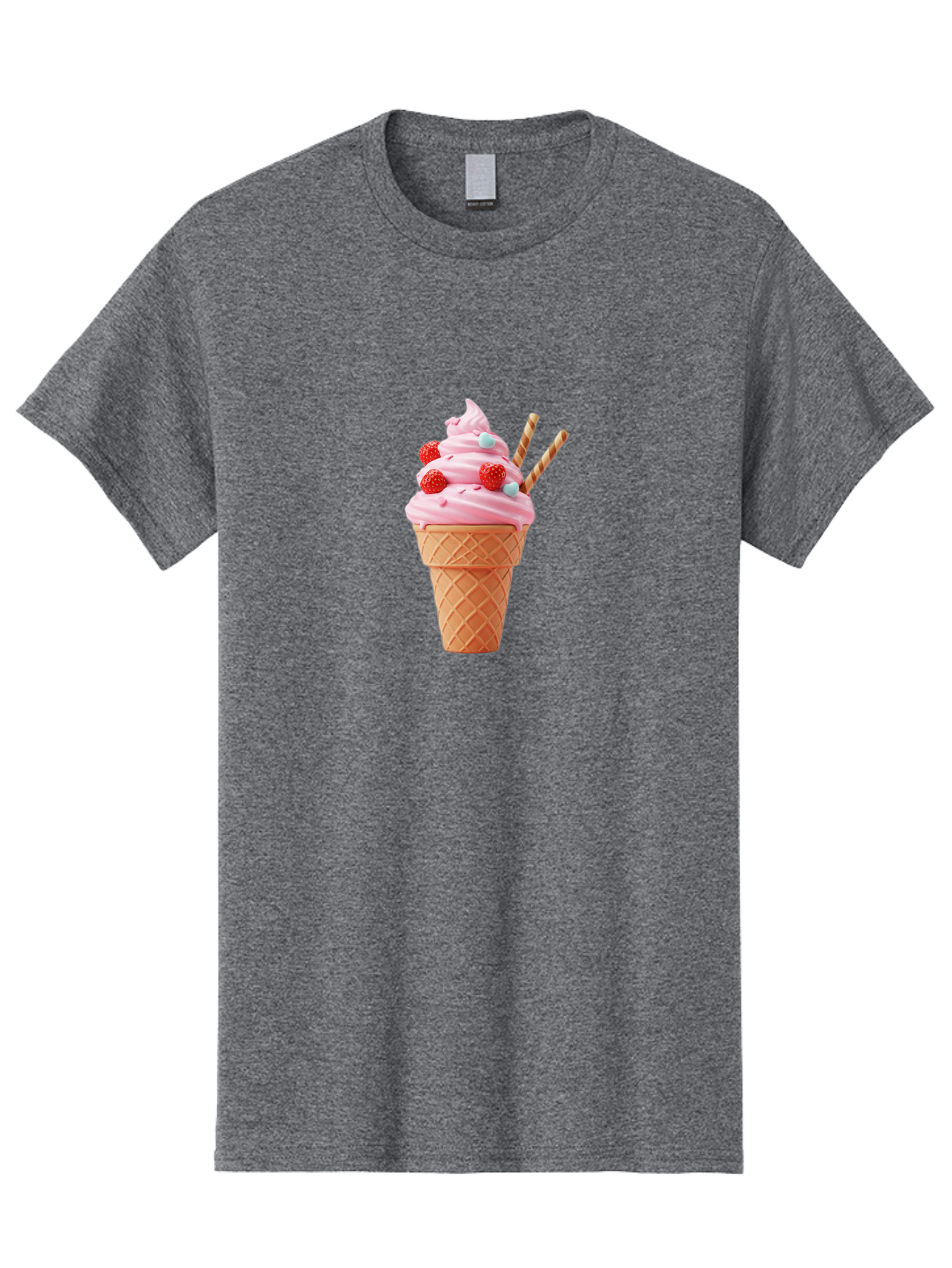 Pink-Ice-Cream-Cone Men'S Graphic Tee, 100% Cotton, Comfortable Casual Summer Wear, Machine Washable, Pink Ice Cream, Ice Cream Cone, Waffle Cone, Soft-Serve Ice Cream, Sweet Treats, Frozen Dessert, Summer Fun, Colorful Sprinkles, Bab170