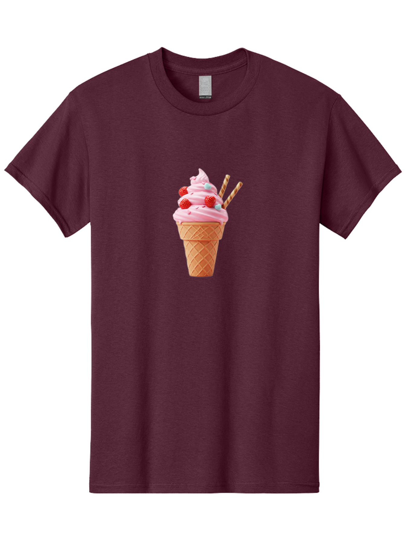 Pink-Ice-Cream-Cone Men'S Graphic Tee, 100% Cotton, Comfortable Casual Summer Wear, Machine Washable, Pink Ice Cream, Ice Cream Cone, Waffle Cone, Soft-Serve Ice Cream, Sweet Treats, Frozen Dessert, Summer Fun, Colorful Sprinkles, Bab170
