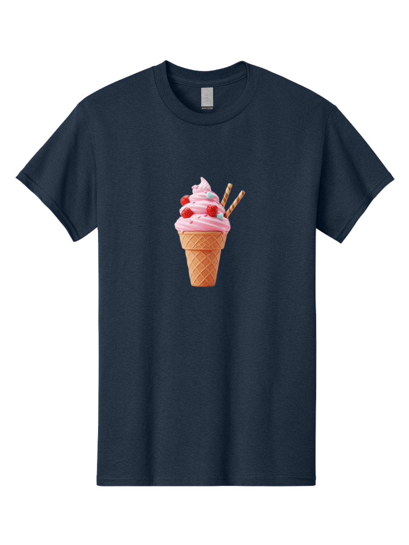 Pink-Ice-Cream-Cone Men'S Graphic Tee, 100% Cotton, Comfortable Casual Summer Wear, Machine Washable, Pink Ice Cream, Ice Cream Cone, Waffle Cone, Soft-Serve Ice Cream, Sweet Treats, Frozen Dessert, Summer Fun, Colorful Sprinkles, Bab170