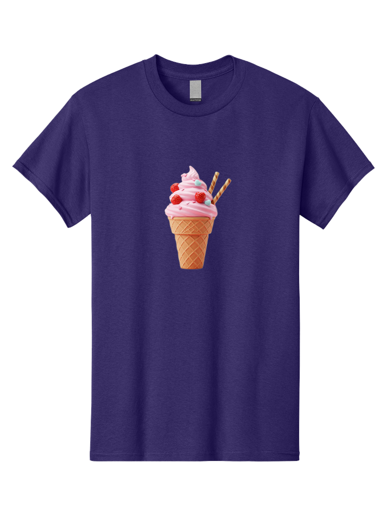 Pink-Ice-Cream-Cone Men'S Graphic Tee, 100% Cotton, Comfortable Casual Summer Wear, Machine Washable, Pink Ice Cream, Ice Cream Cone, Waffle Cone, Soft-Serve Ice Cream, Sweet Treats, Frozen Dessert, Summer Fun, Colorful Sprinkles, Bab170