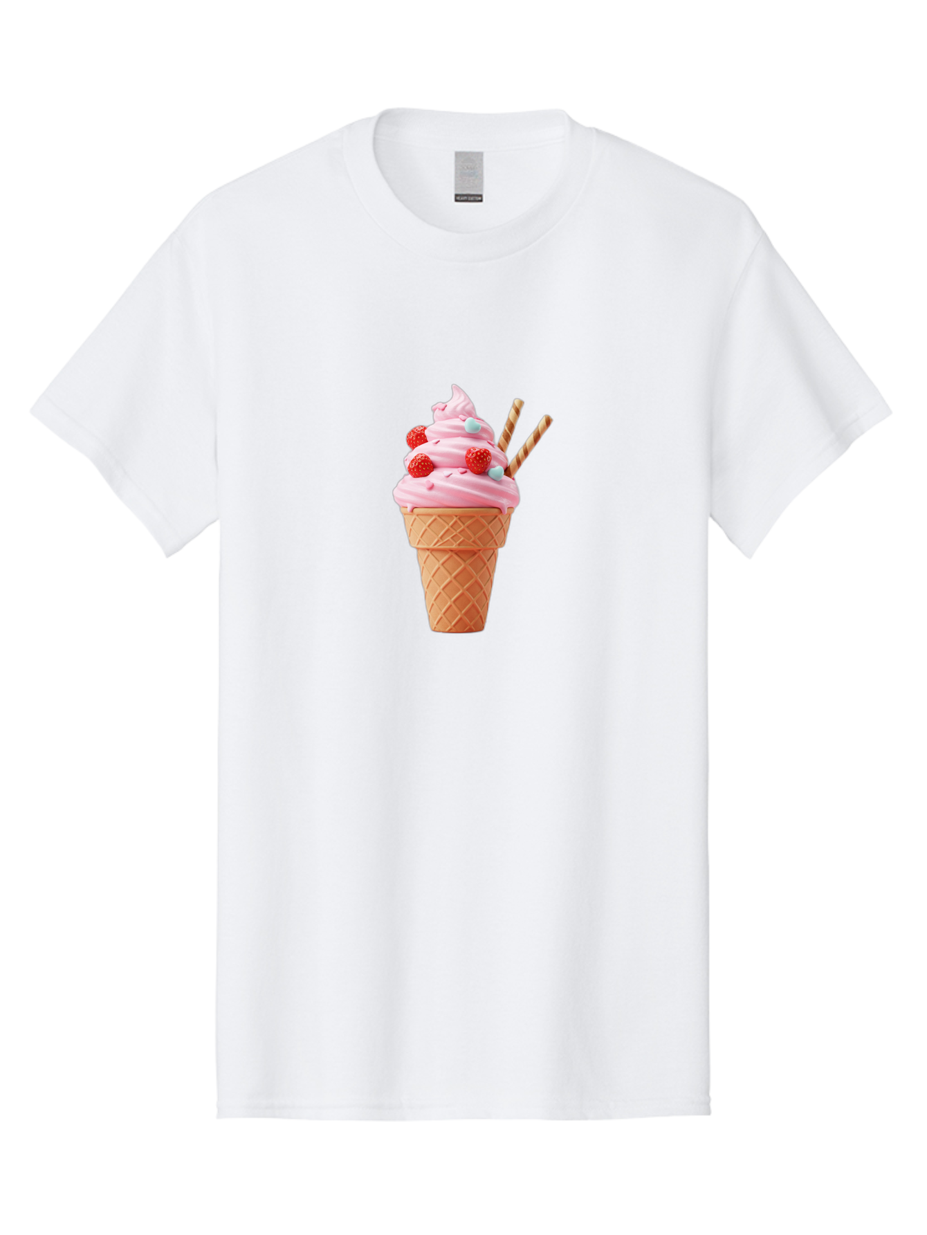 Pink-Ice-Cream-Cone Men'S Graphic Tee, 100% Cotton, Comfortable Casual Summer Wear, Machine Washable, Pink Ice Cream, Ice Cream Cone, Waffle Cone, Soft-Serve Ice Cream, Sweet Treats, Frozen Dessert, Summer Fun, Colorful Sprinkles, Bab170