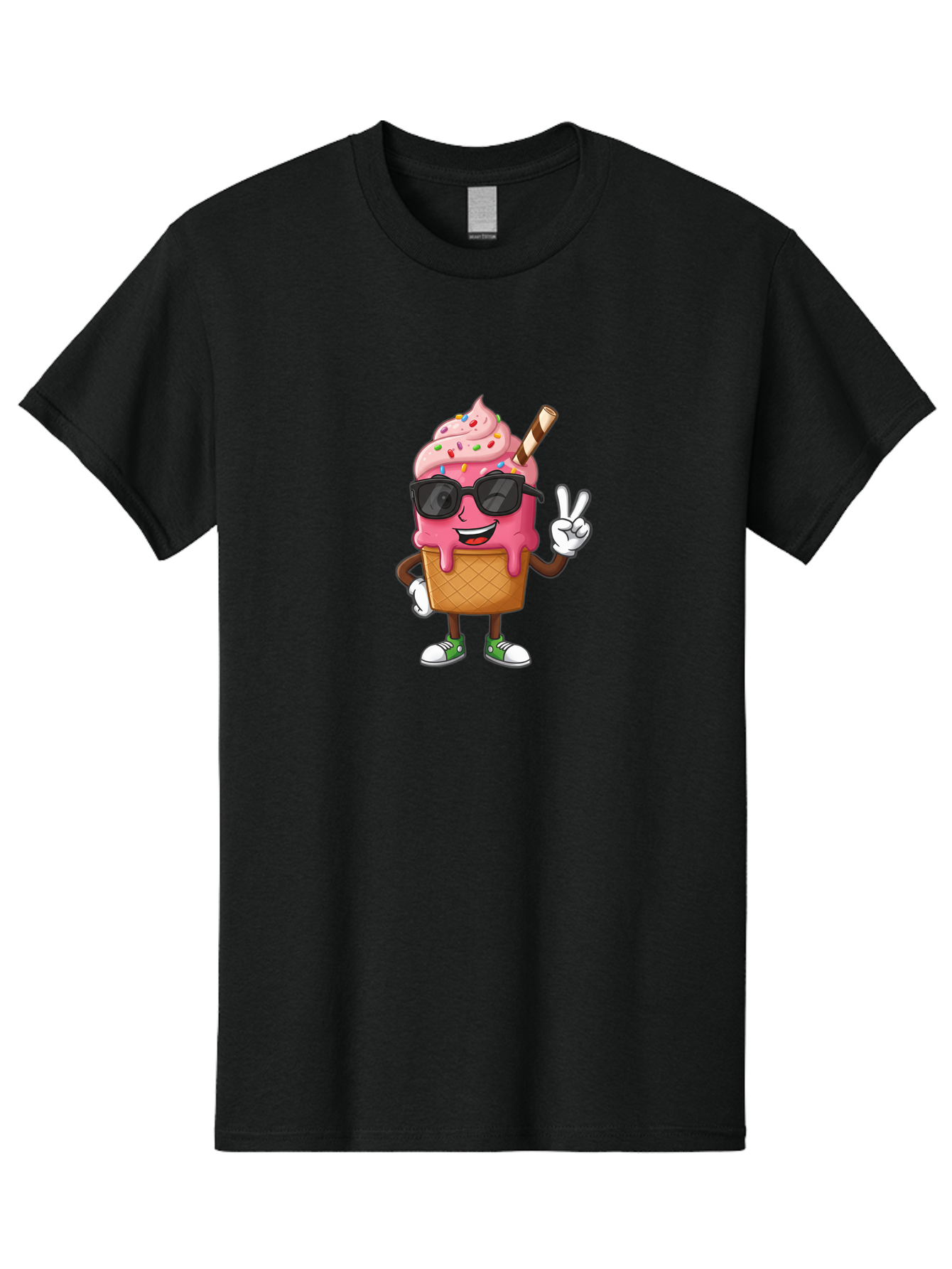Pink-Ice-Cream Men'S Graphic Tee, 100% Cotton, Comfortable Casual Summer Wear, Machine Washable, Ice Cream Cone, Pink Ice Cream, Sprinkles, Sunglasses, Peace Sign, Cartoon Character, Sweet Treat, Summer Fun, Colorful Dessert, Fun Food, Tasty, Bab171