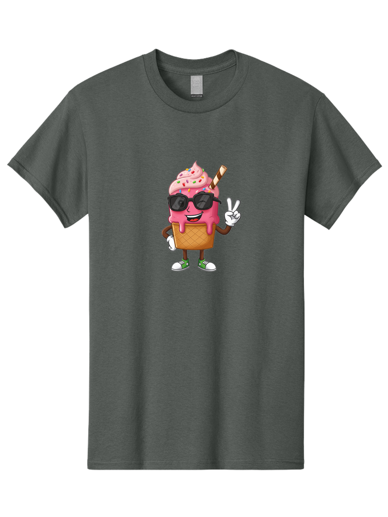 Pink-Ice-Cream Men'S Graphic Tee, 100% Cotton, Comfortable Casual Summer Wear, Machine Washable, Ice Cream Cone, Pink Ice Cream, Sprinkles, Sunglasses, Peace Sign, Cartoon Character, Sweet Treat, Summer Fun, Colorful Dessert, Fun Food, Tasty, Bab171