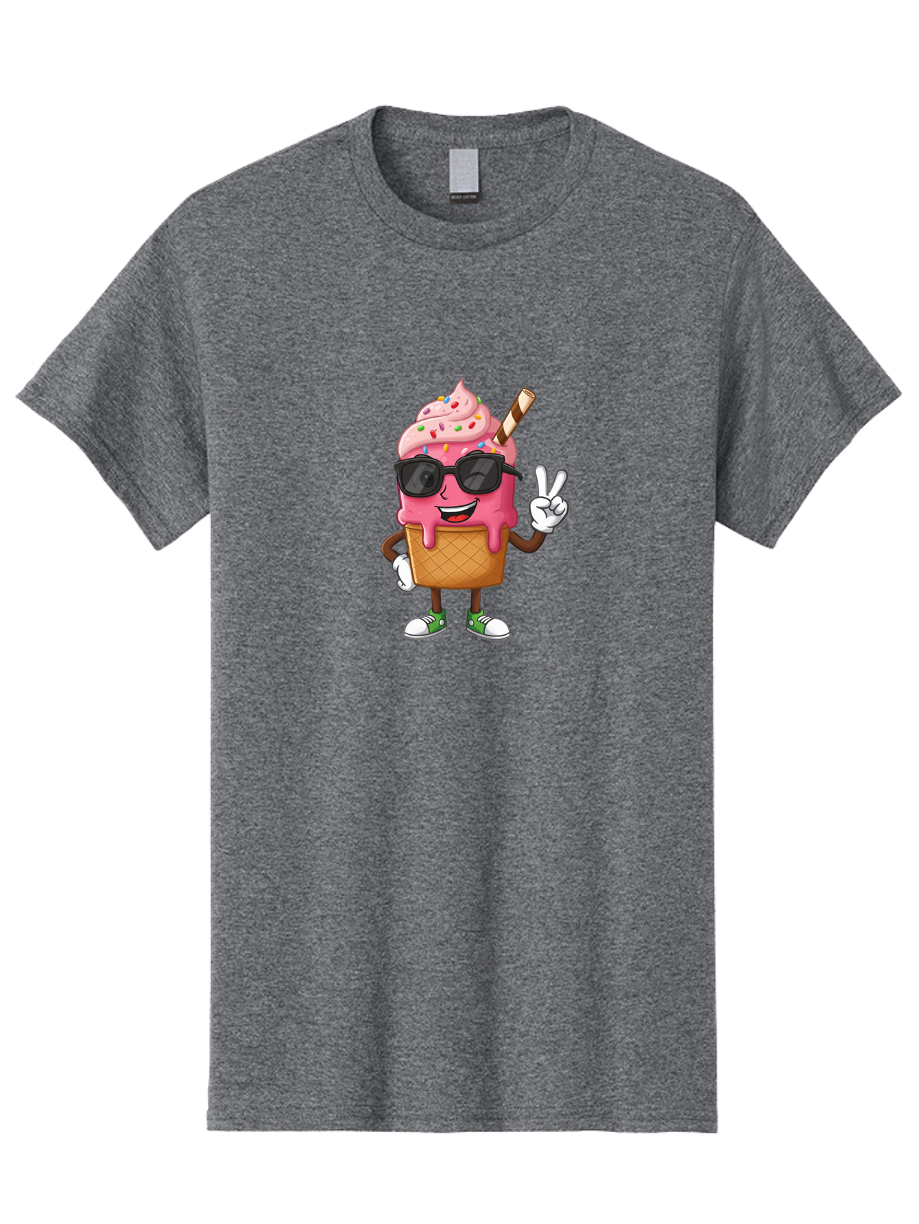 Pink-Ice-Cream Men'S Graphic Tee, 100% Cotton, Comfortable Casual Summer Wear, Machine Washable, Ice Cream Cone, Pink Ice Cream, Sprinkles, Sunglasses, Peace Sign, Cartoon Character, Sweet Treat, Summer Fun, Colorful Dessert, Fun Food, Tasty, Bab171