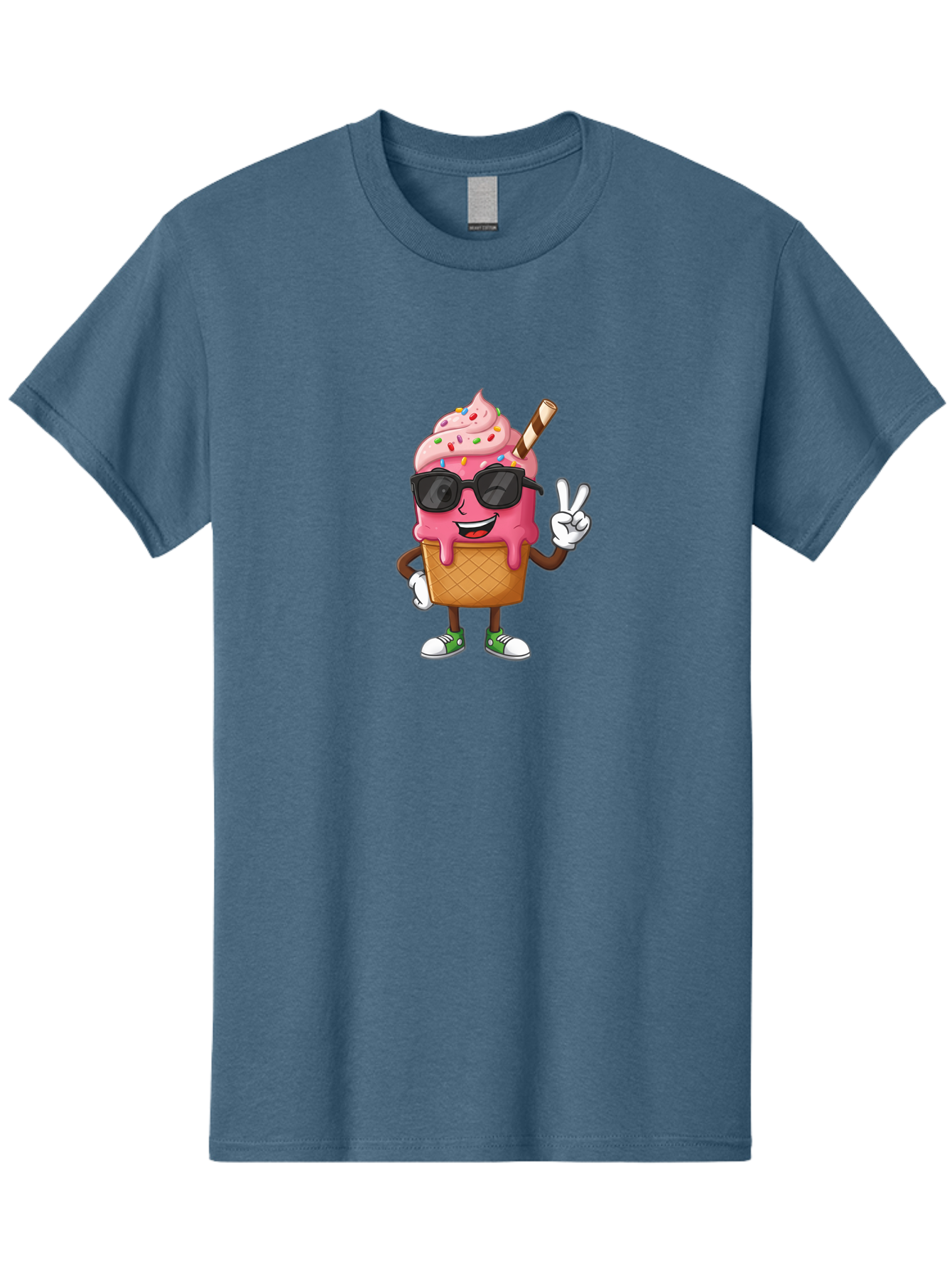 Pink-Ice-Cream Men'S Graphic Tee, 100% Cotton, Comfortable Casual Summer Wear, Machine Washable, Ice Cream Cone, Pink Ice Cream, Sprinkles, Sunglasses, Peace Sign, Cartoon Character, Sweet Treat, Summer Fun, Colorful Dessert, Fun Food, Tasty, Bab171