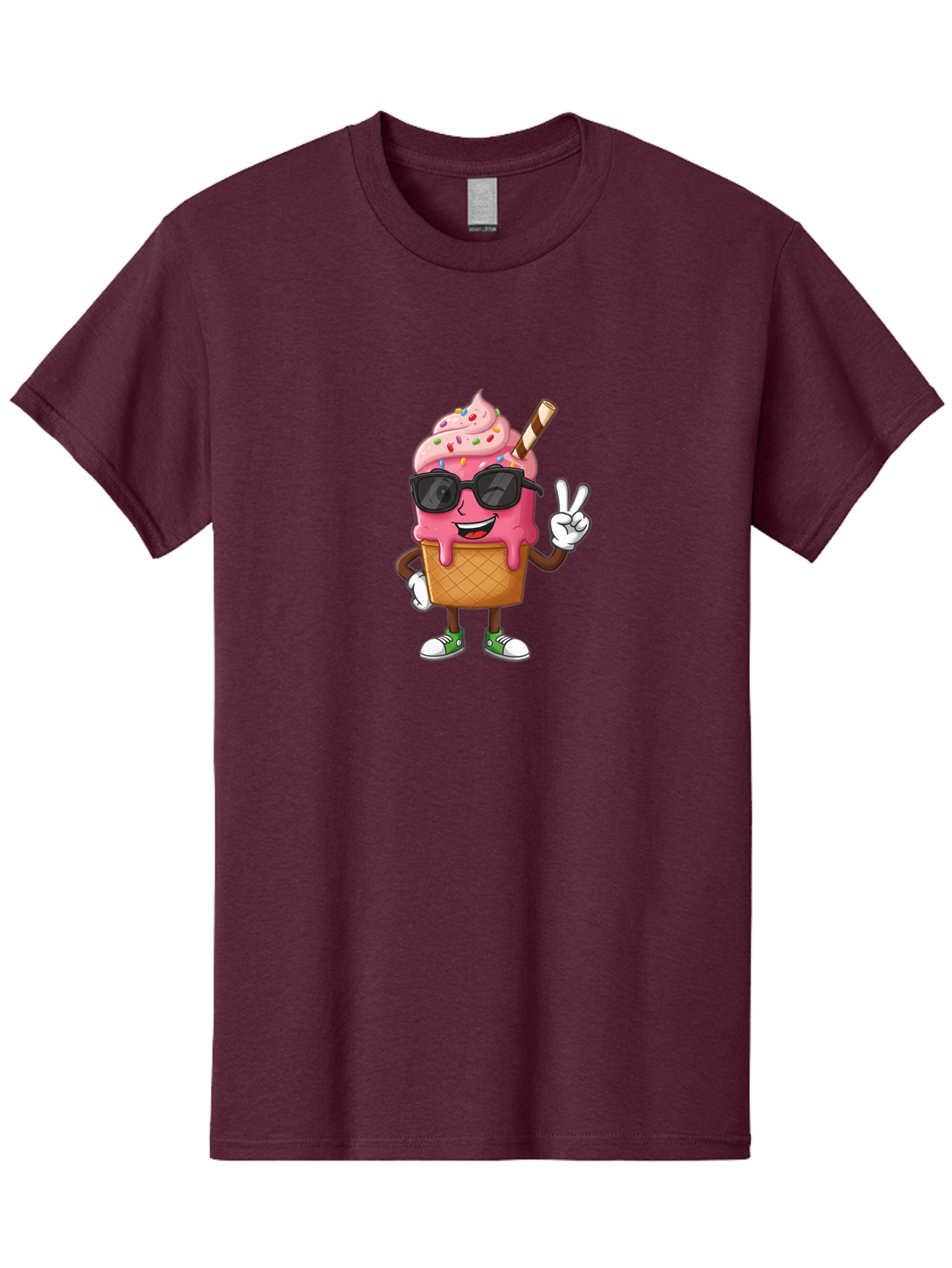 Pink-Ice-Cream Men'S Graphic Tee, 100% Cotton, Comfortable Casual Summer Wear, Machine Washable, Ice Cream Cone, Pink Ice Cream, Sprinkles, Sunglasses, Peace Sign, Cartoon Character, Sweet Treat, Summer Fun, Colorful Dessert, Fun Food, Tasty, Bab171