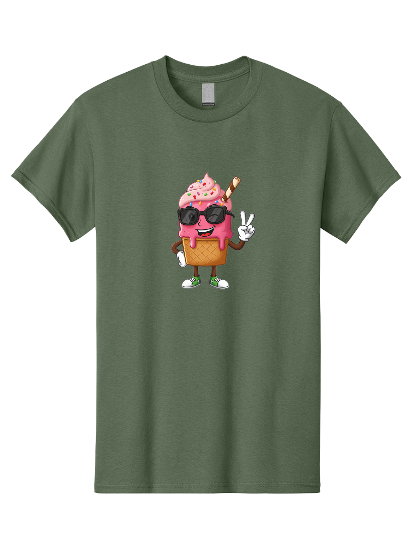 Pink-Ice-Cream Men'S Graphic Tee, 100% Cotton, Comfortable Casual Summer Wear, Machine Washable, Ice Cream Cone, Pink Ice Cream, Sprinkles, Sunglasses, Peace Sign, Cartoon Character, Sweet Treat, Summer Fun, Colorful Dessert, Fun Food, Tasty, Bab171