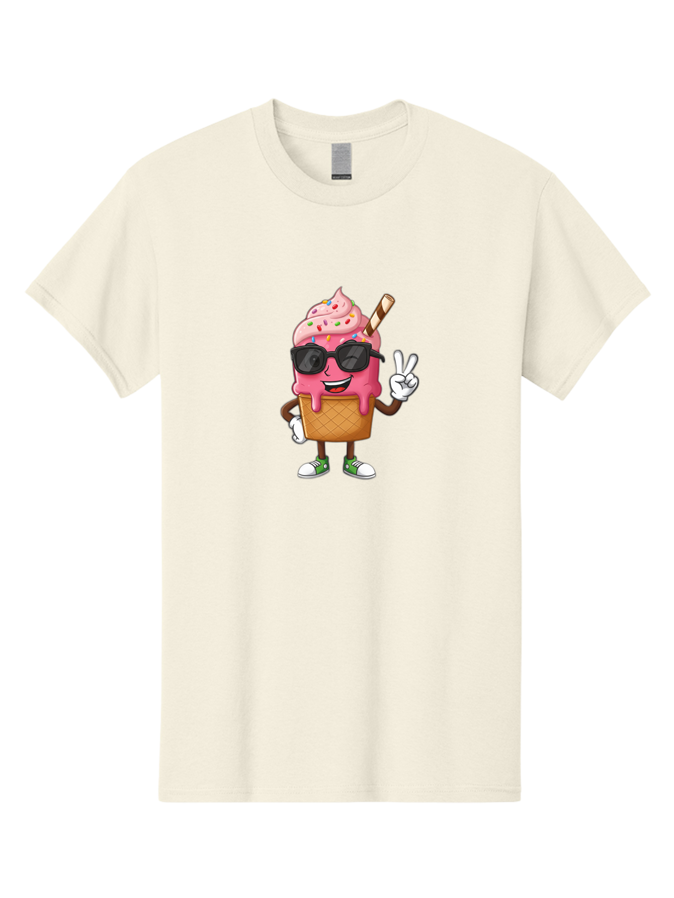 Pink-Ice-Cream Men'S Graphic Tee, 100% Cotton, Comfortable Casual Summer Wear, Machine Washable, Ice Cream Cone, Pink Ice Cream, Sprinkles, Sunglasses, Peace Sign, Cartoon Character, Sweet Treat, Summer Fun, Colorful Dessert, Fun Food, Tasty, Bab171