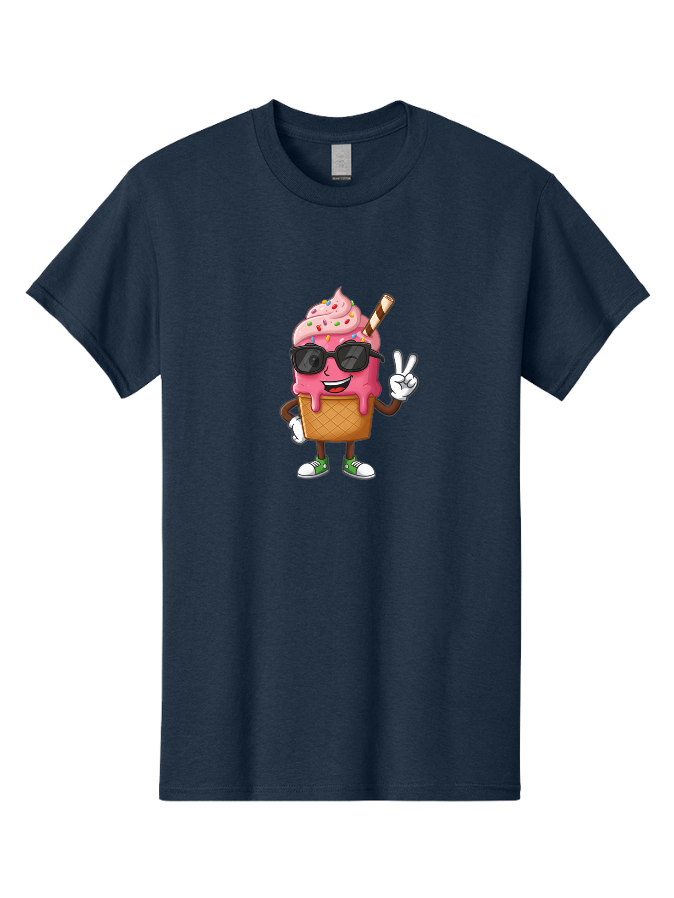 Pink-Ice-Cream Men'S Graphic Tee, 100% Cotton, Comfortable Casual Summer Wear, Machine Washable, Ice Cream Cone, Pink Ice Cream, Sprinkles, Sunglasses, Peace Sign, Cartoon Character, Sweet Treat, Summer Fun, Colorful Dessert, Fun Food, Tasty, Bab171