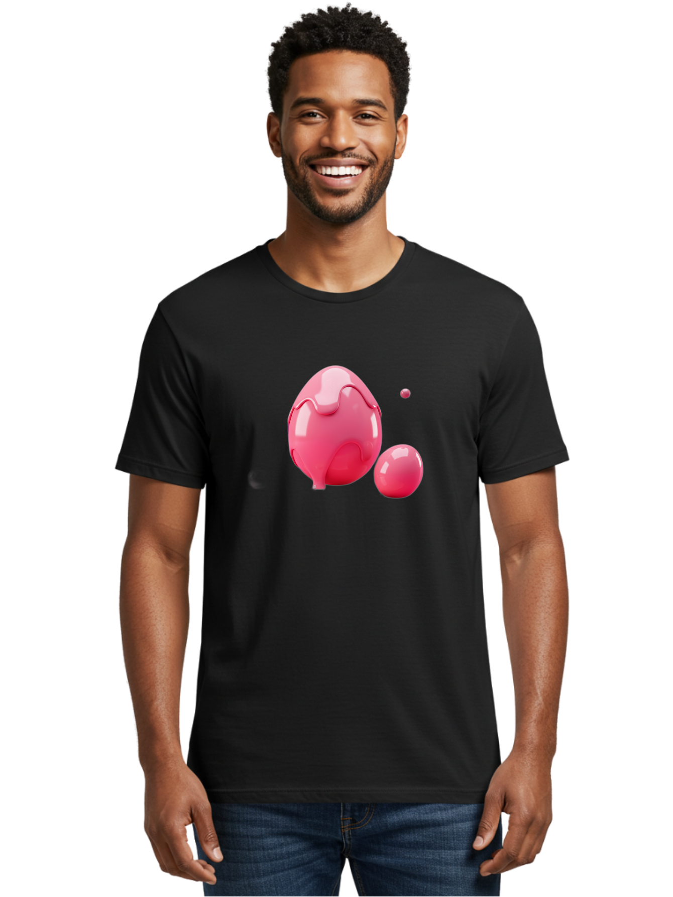 Pink-Liquid-Spheres Men'S Graphic Tee, 100% Cotton, Comfortable Casual Summer Wear, Machine Washable, Pink Liquid, 3D Render, Glossy Spheres, Abstract Shapes, Vibrant Colors, Digital Art, Modern Design, Fluid Forms Bab172