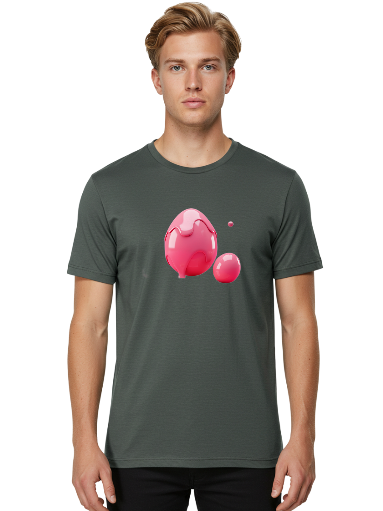 Pink-Liquid-Spheres Men'S Graphic Tee, 100% Cotton, Comfortable Casual Summer Wear, Machine Washable, Pink Liquid, 3D Render, Glossy Spheres, Abstract Shapes, Vibrant Colors, Digital Art, Modern Design, Fluid Forms Bab172