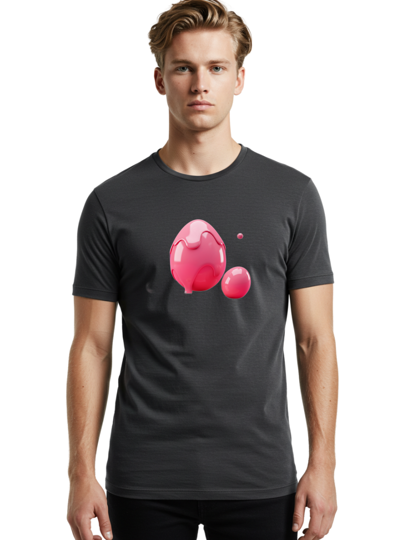 Pink-Liquid-Spheres Men'S Graphic Tee, 100% Cotton, Comfortable Casual Summer Wear, Machine Washable, Pink Liquid, 3D Render, Glossy Spheres, Abstract Shapes, Vibrant Colors, Digital Art, Modern Design, Fluid Forms Bab172