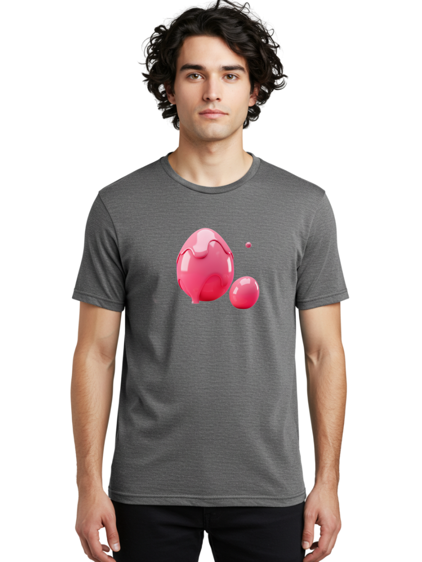 Pink-Liquid-Spheres Men'S Graphic Tee, 100% Cotton, Comfortable Casual Summer Wear, Machine Washable, Pink Liquid, 3D Render, Glossy Spheres, Abstract Shapes, Vibrant Colors, Digital Art, Modern Design, Fluid Forms Bab172