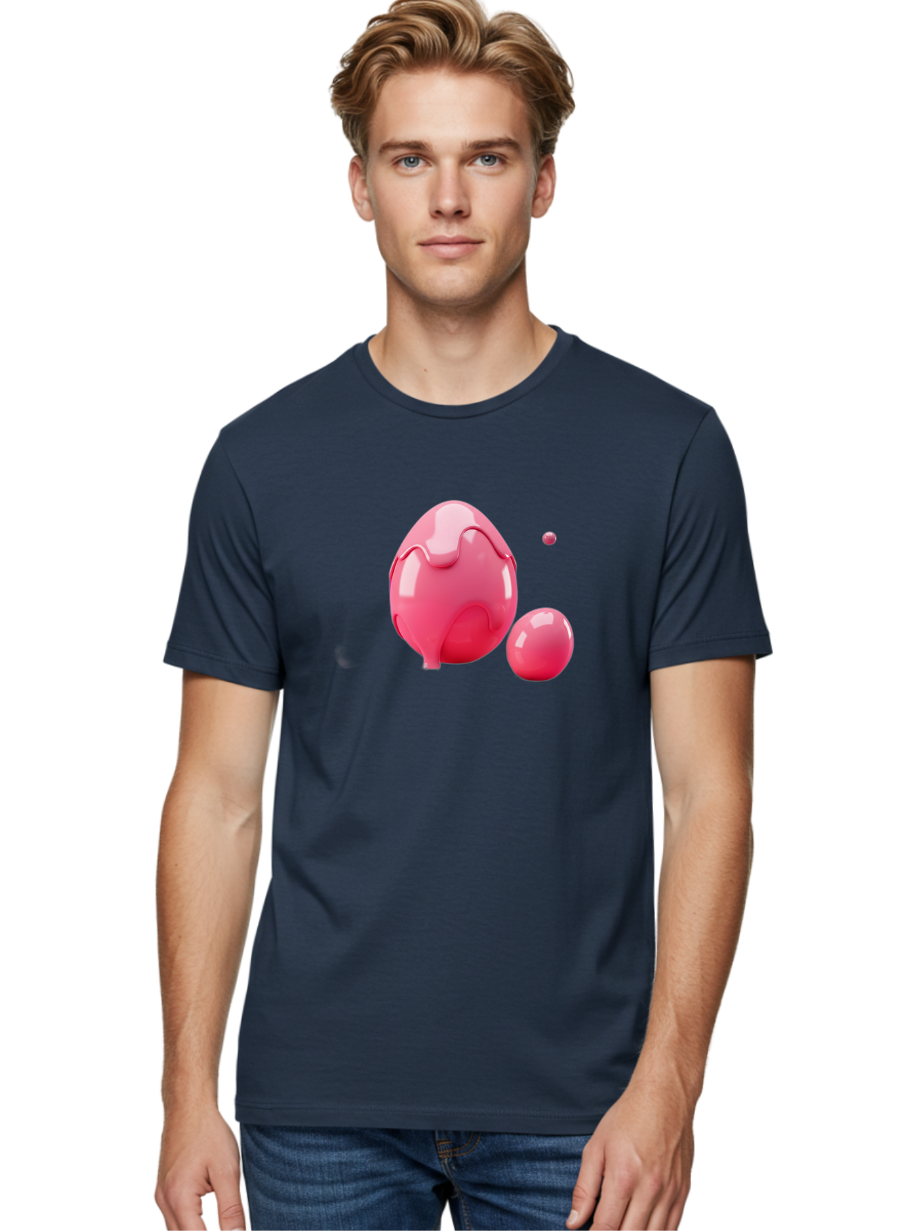 Pink-Liquid-Spheres Men'S Graphic Tee, 100% Cotton, Comfortable Casual Summer Wear, Machine Washable, Pink Liquid, 3D Render, Glossy Spheres, Abstract Shapes, Vibrant Colors, Digital Art, Modern Design, Fluid Forms Bab172