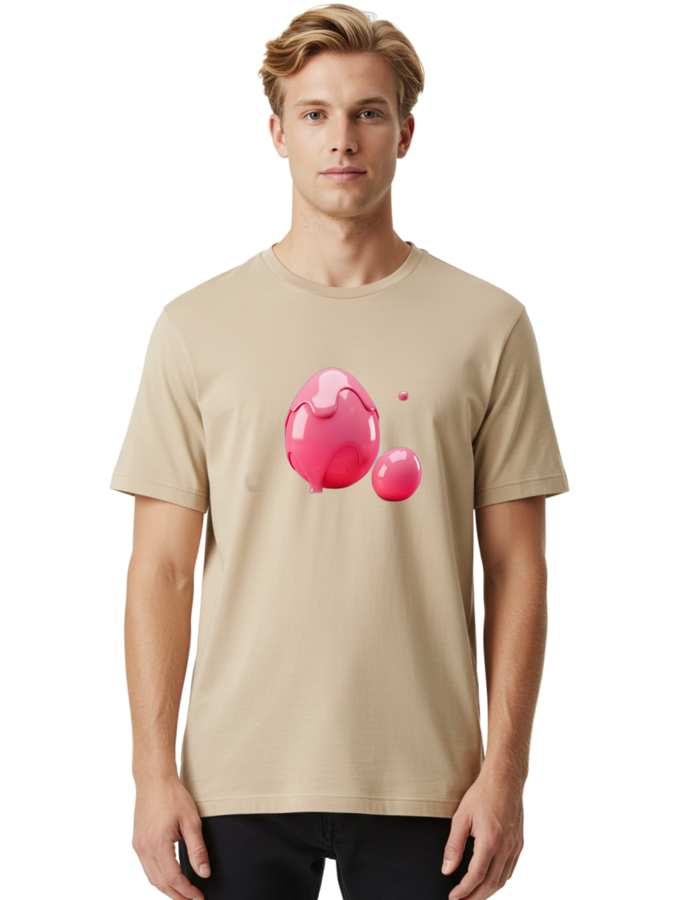 Pink-Liquid-Spheres Men'S Graphic Tee, 100% Cotton, Comfortable Casual Summer Wear, Machine Washable, Pink Liquid, 3D Render, Glossy Spheres, Abstract Shapes, Vibrant Colors, Digital Art, Modern Design, Fluid Forms Bab172