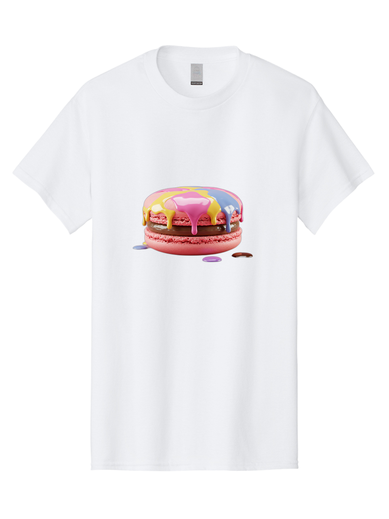 Pink-Macaron-9 Men'S Graphic Tee, 100% Cotton, Comfortable Casual Summer Wear, Machine Washable, Pink Macarons With Chocolate Ganache Filling, Pastel-Colored Icing, Colorful Dessert, Sweet Treats, Macaron Decorations, Dessert Art, Bab181