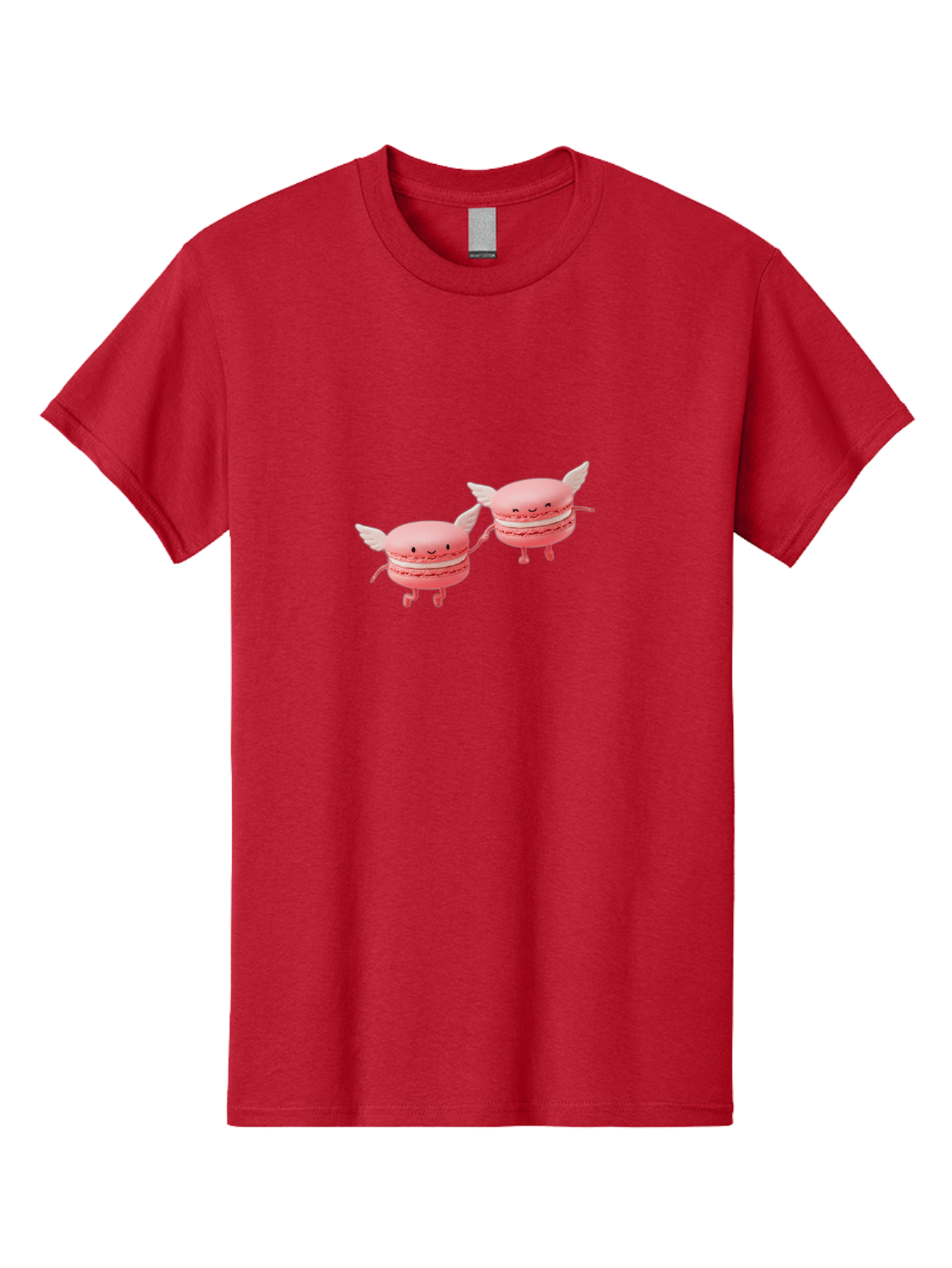 Pink-Macarons-1 Men'S Graphic Tee, 100% Cotton, Comfortable Casual Summer Wear, Machine Washable, Pink Macarons, Cute Desserts, Cartoon Characters, Smiling Faces, White Wings, Playful Treats, Dessert Lovers, Sweet Delights, Bab184