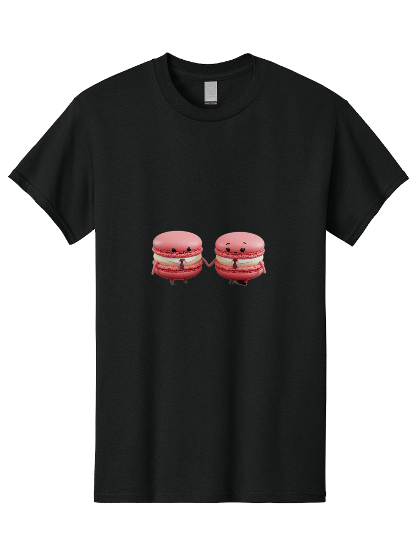 Pink-Macarons-2 Men'S Graphic Tee, 100% Cotton, Comfortable Casual Summer Wear, Machine Washable, Cartoon Macarons, Holding Hands, Anthropomorphic Desserts, Pink Macarons, White Filling, Adorable Characters, Funny Expressions, Bab185