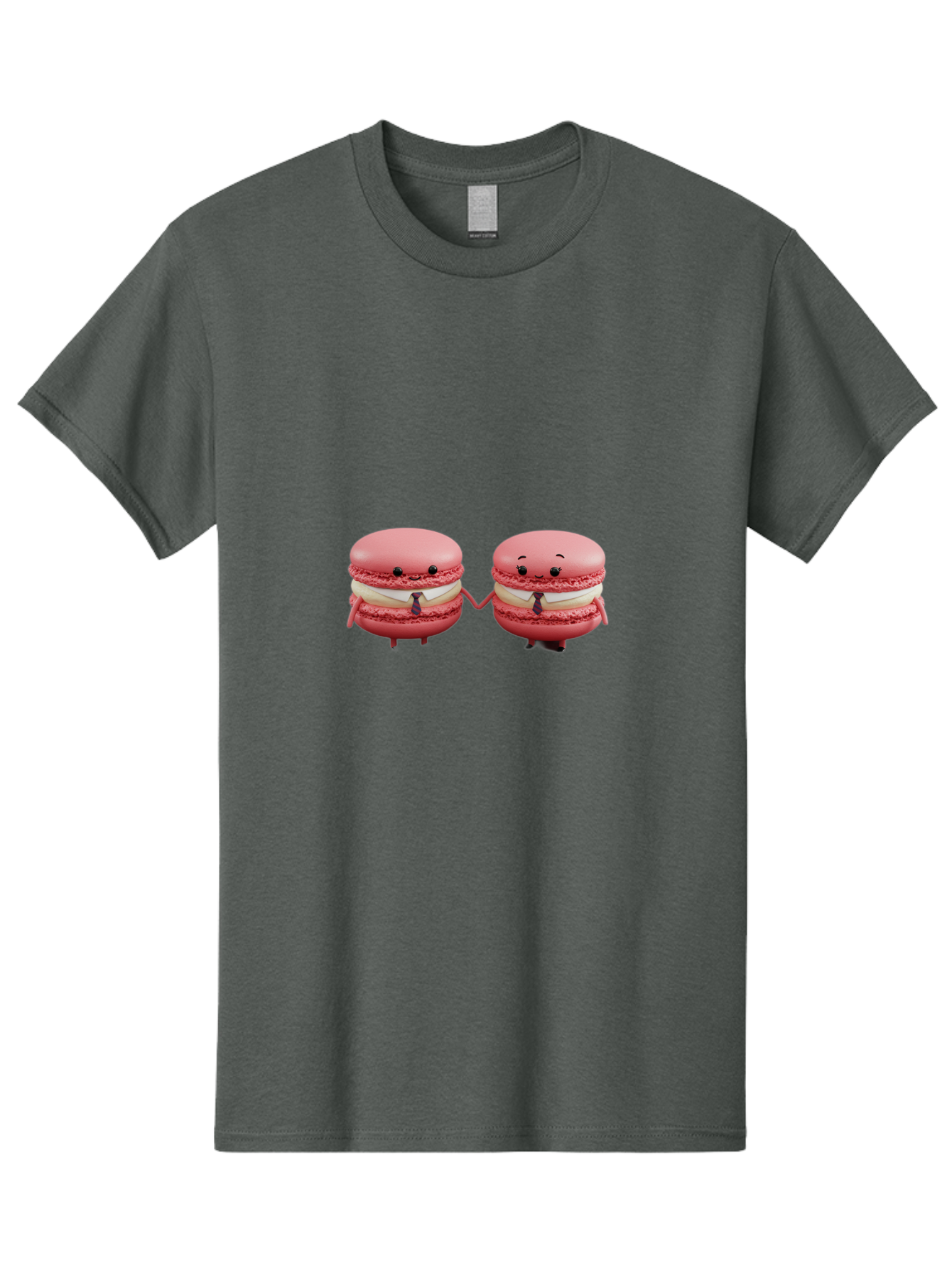 Pink-Macarons-2 Men'S Graphic Tee, 100% Cotton, Comfortable Casual Summer Wear, Machine Washable, Cartoon Macarons, Holding Hands, Anthropomorphic Desserts, Pink Macarons, White Filling, Adorable Characters, Funny Expressions, Bab185