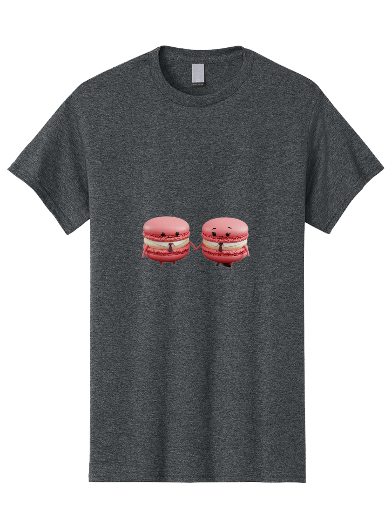Pink-Macarons-2 Men'S Graphic Tee, 100% Cotton, Comfortable Casual Summer Wear, Machine Washable, Cartoon Macarons, Holding Hands, Anthropomorphic Desserts, Pink Macarons, White Filling, Adorable Characters, Funny Expressions, Bab185