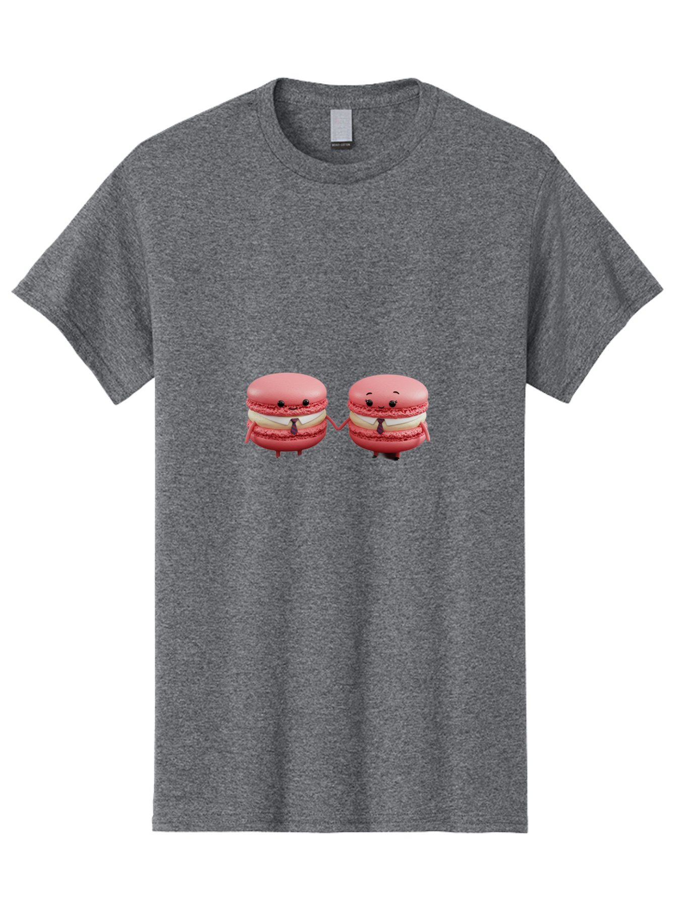 Pink-Macarons-2 Men'S Graphic Tee, 100% Cotton, Comfortable Casual Summer Wear, Machine Washable, Cartoon Macarons, Holding Hands, Anthropomorphic Desserts, Pink Macarons, White Filling, Adorable Characters, Funny Expressions, Bab185