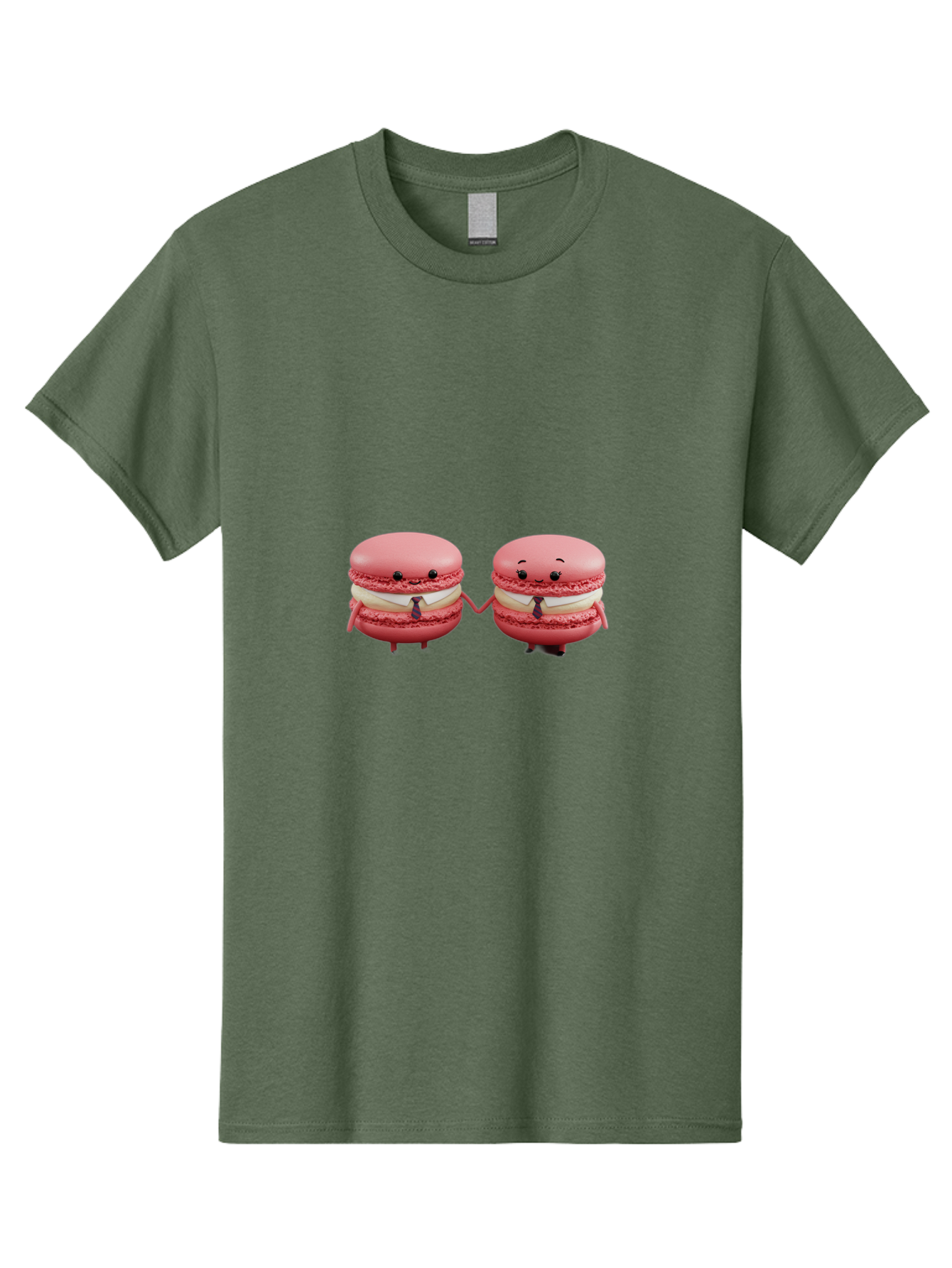 Pink-Macarons-2 Men'S Graphic Tee, 100% Cotton, Comfortable Casual Summer Wear, Machine Washable, Cartoon Macarons, Holding Hands, Anthropomorphic Desserts, Pink Macarons, White Filling, Adorable Characters, Funny Expressions, Bab185