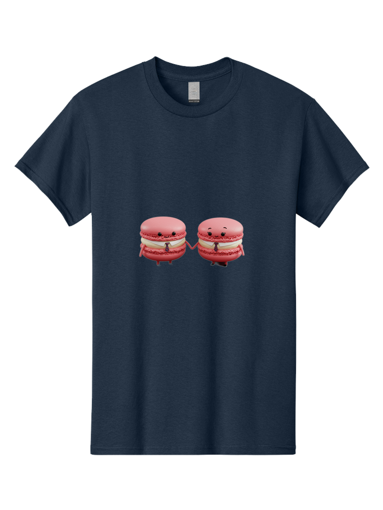 Pink-Macarons-2 Men'S Graphic Tee, 100% Cotton, Comfortable Casual Summer Wear, Machine Washable, Cartoon Macarons, Holding Hands, Anthropomorphic Desserts, Pink Macarons, White Filling, Adorable Characters, Funny Expressions, Bab185