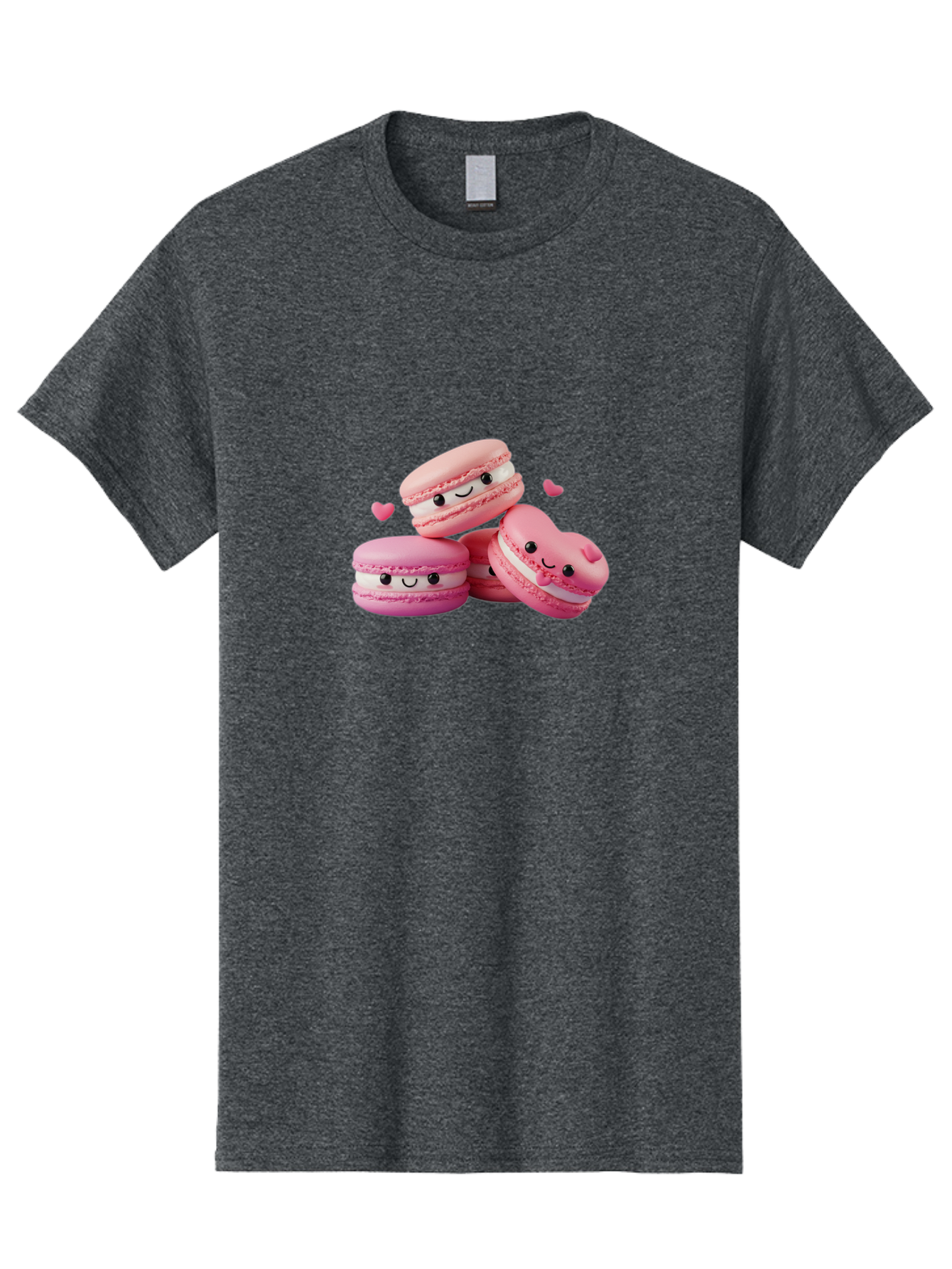 Pink-Macarons-With-Faces Men'S Graphic Tee, 100% Cotton, Comfortable Casual Summer Wear, Machine Washable, Pink Macarons, Smiling Faces, Black Eyes, Cute Desserts, Sweet Treats, Kawaii Food, Pastel Colors, Heart-Shaped Macaron Bab187