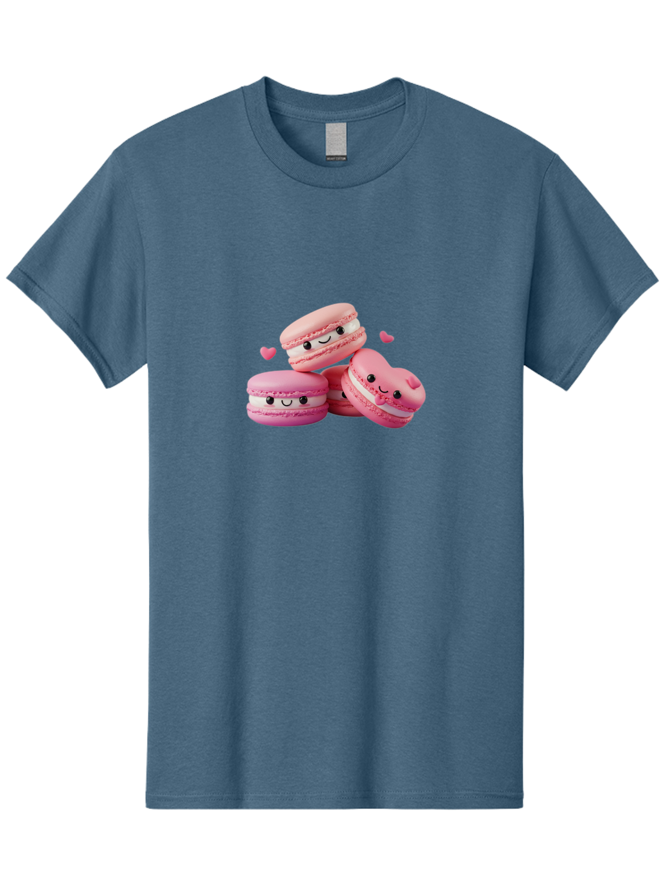 Pink-Macarons-With-Faces Men'S Graphic Tee, 100% Cotton, Comfortable Casual Summer Wear, Machine Washable, Pink Macarons, Smiling Faces, Black Eyes, Cute Desserts, Sweet Treats, Kawaii Food, Pastel Colors, Heart-Shaped Macaron Bab187