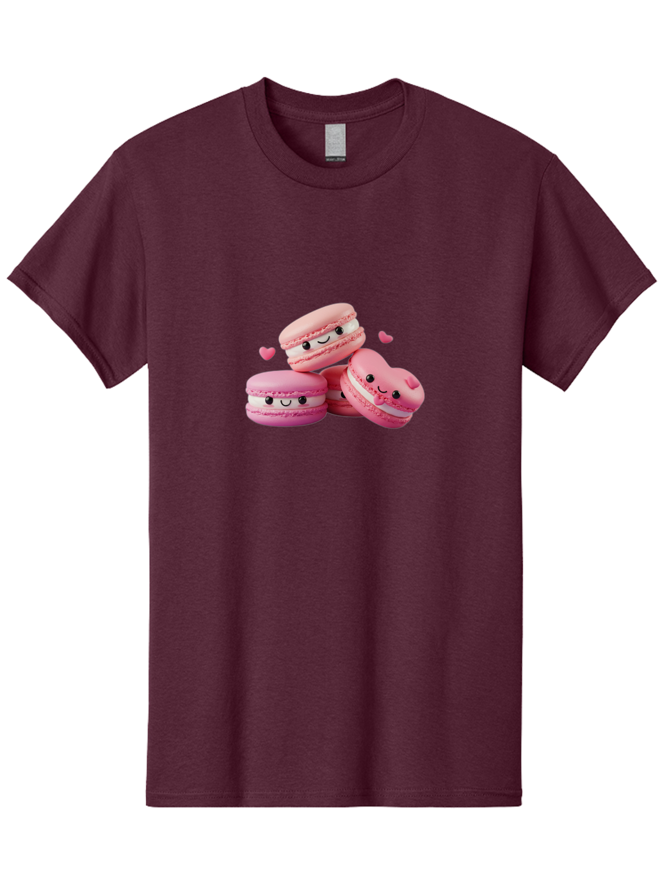 Pink-Macarons-With-Faces Men'S Graphic Tee, 100% Cotton, Comfortable Casual Summer Wear, Machine Washable, Pink Macarons, Smiling Faces, Black Eyes, Cute Desserts, Sweet Treats, Kawaii Food, Pastel Colors, Heart-Shaped Macaron Bab187