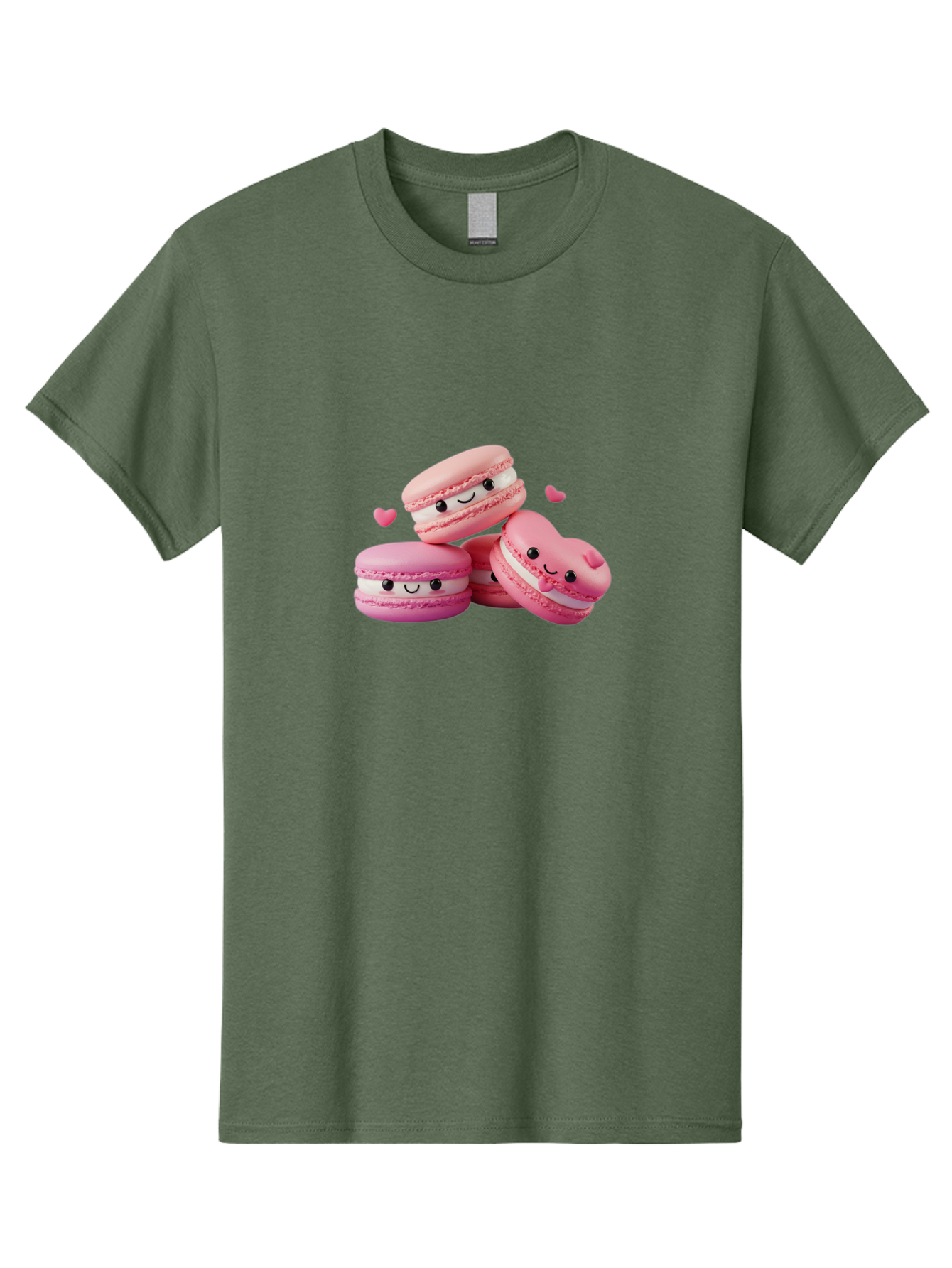 Pink-Macarons-With-Faces Men'S Graphic Tee, 100% Cotton, Comfortable Casual Summer Wear, Machine Washable, Pink Macarons, Smiling Faces, Black Eyes, Cute Desserts, Sweet Treats, Kawaii Food, Pastel Colors, Heart-Shaped Macaron Bab187