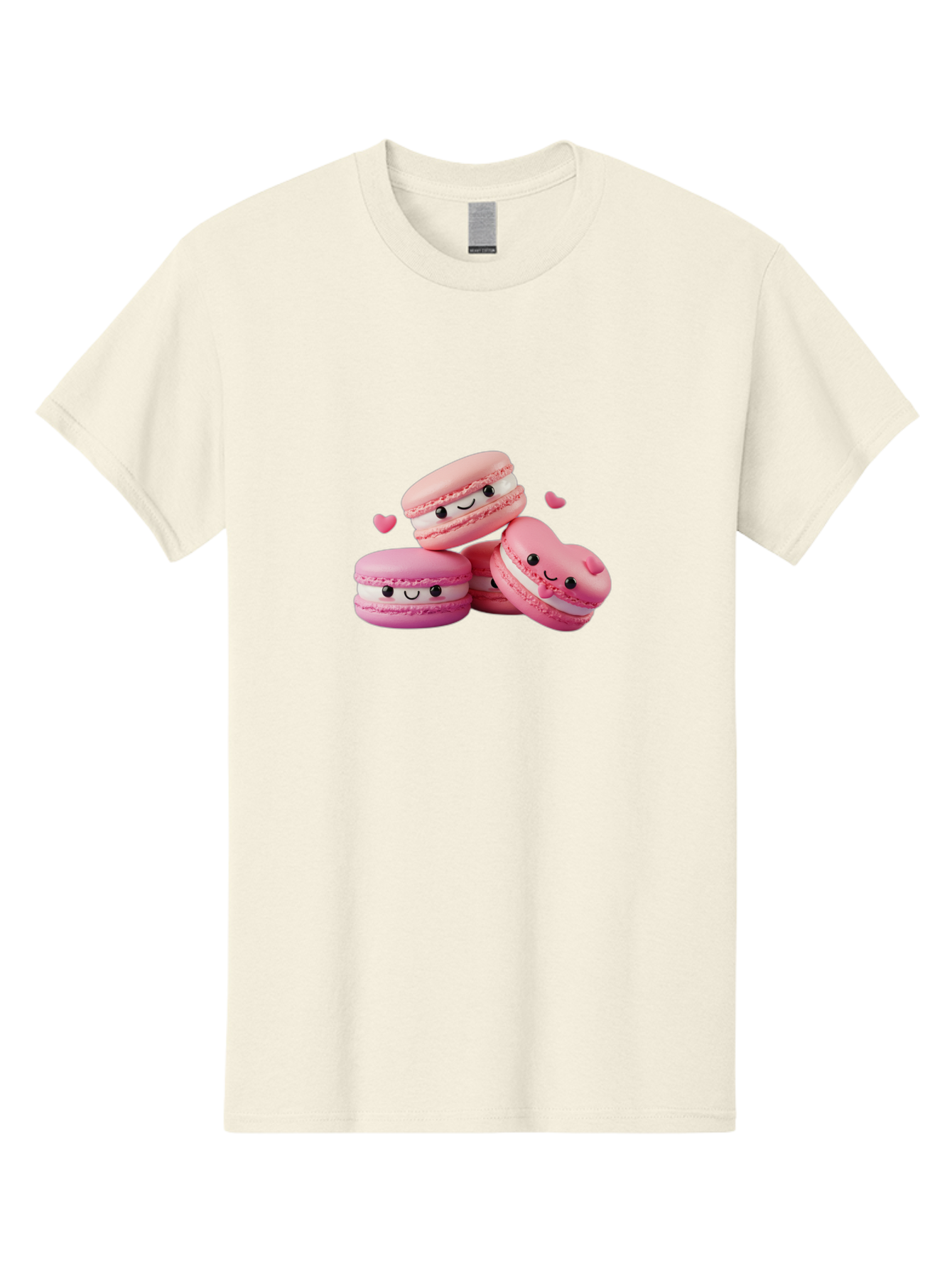 Pink-Macarons-With-Faces Men'S Graphic Tee, 100% Cotton, Comfortable Casual Summer Wear, Machine Washable, Pink Macarons, Smiling Faces, Black Eyes, Cute Desserts, Sweet Treats, Kawaii Food, Pastel Colors, Heart-Shaped Macaron Bab187