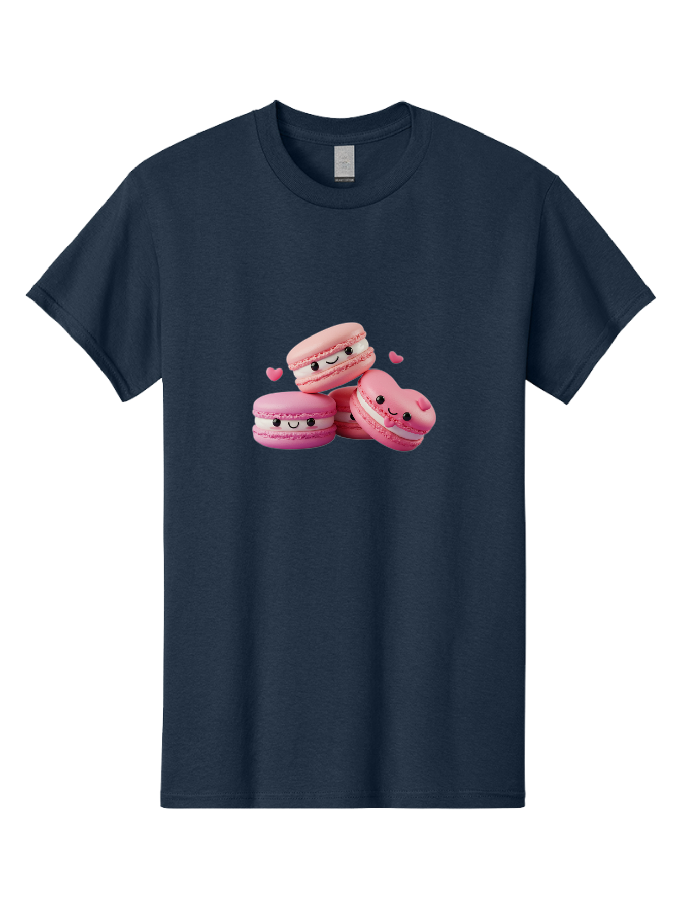 Pink-Macarons-With-Faces Men'S Graphic Tee, 100% Cotton, Comfortable Casual Summer Wear, Machine Washable, Pink Macarons, Smiling Faces, Black Eyes, Cute Desserts, Sweet Treats, Kawaii Food, Pastel Colors, Heart-Shaped Macaron Bab187
