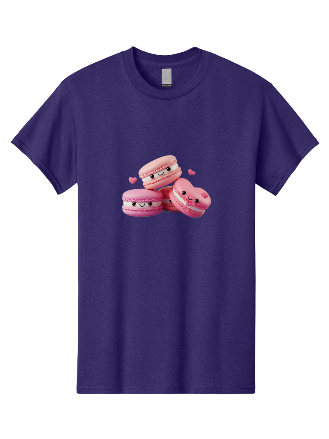 Pink-Macarons-With-Faces Men'S Graphic Tee, 100% Cotton, Comfortable Casual Summer Wear, Machine Washable, Pink Macarons, Smiling Faces, Black Eyes, Cute Desserts, Sweet Treats, Kawaii Food, Pastel Colors, Heart-Shaped Macaron Bab187