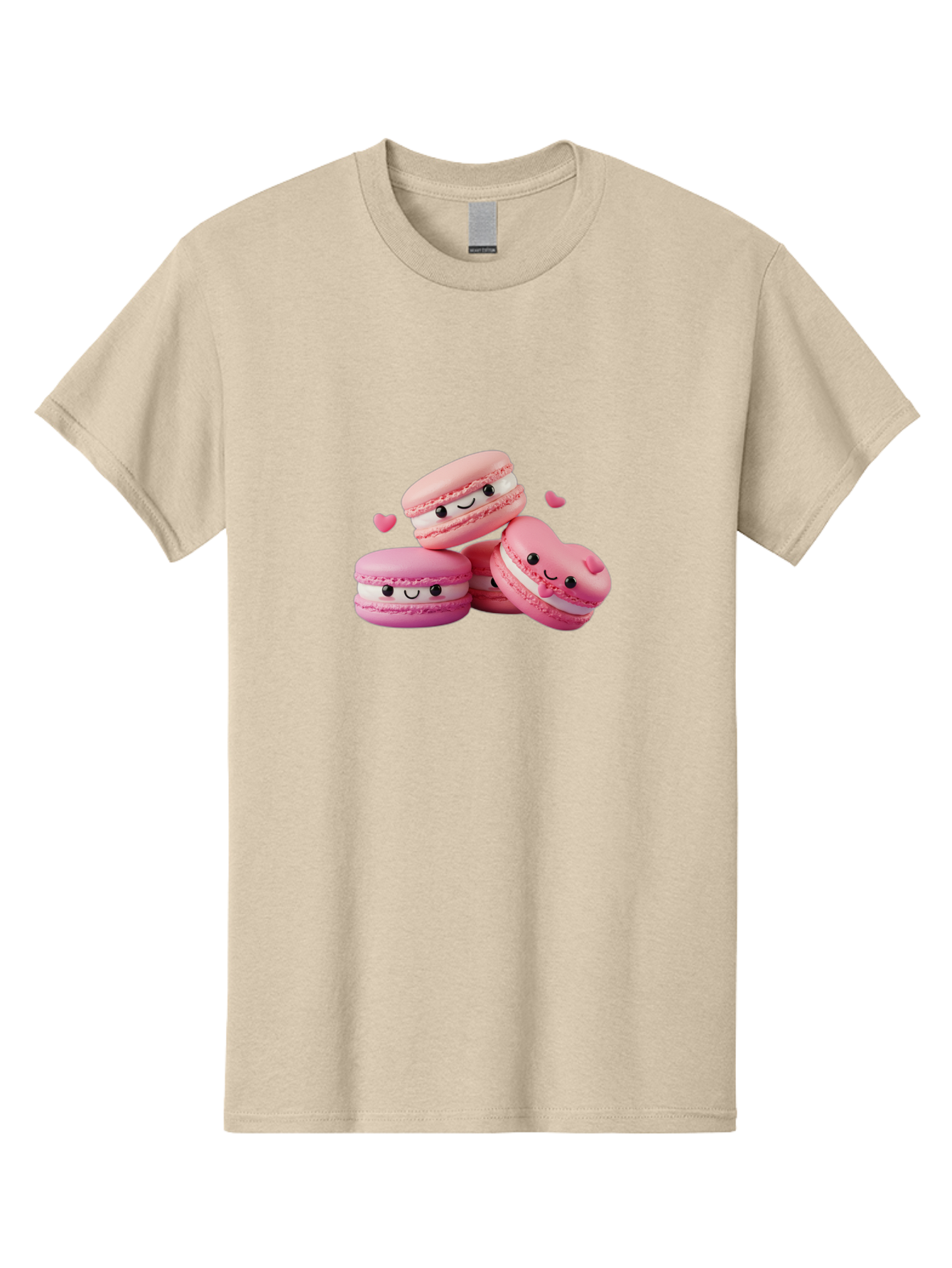 Pink-Macarons-With-Faces Men'S Graphic Tee, 100% Cotton, Comfortable Casual Summer Wear, Machine Washable, Pink Macarons, Smiling Faces, Black Eyes, Cute Desserts, Sweet Treats, Kawaii Food, Pastel Colors, Heart-Shaped Macaron Bab187