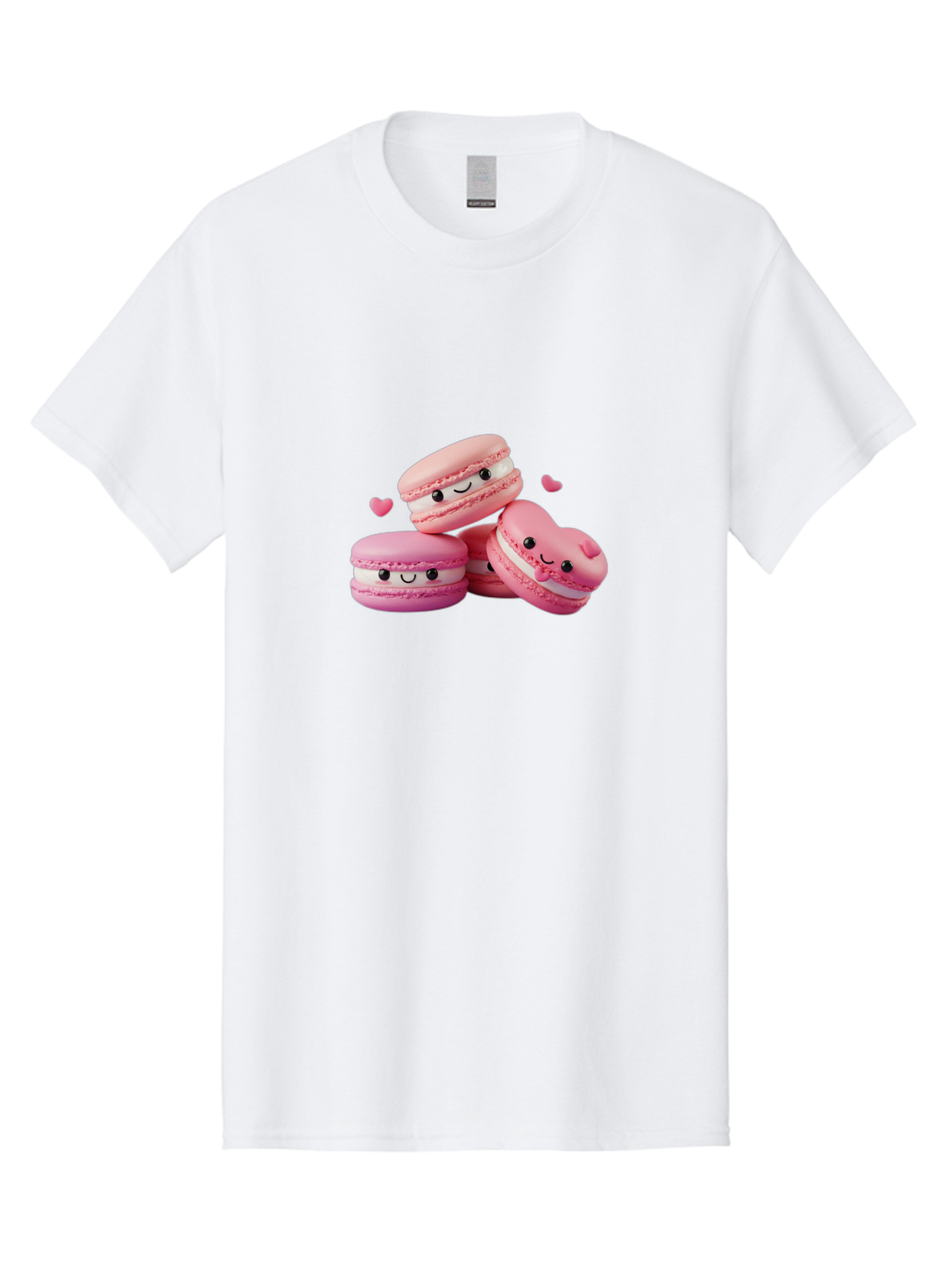 Pink-Macarons-With-Faces Men'S Graphic Tee, 100% Cotton, Comfortable Casual Summer Wear, Machine Washable, Pink Macarons, Smiling Faces, Black Eyes, Cute Desserts, Sweet Treats, Kawaii Food, Pastel Colors, Heart-Shaped Macaron Bab187