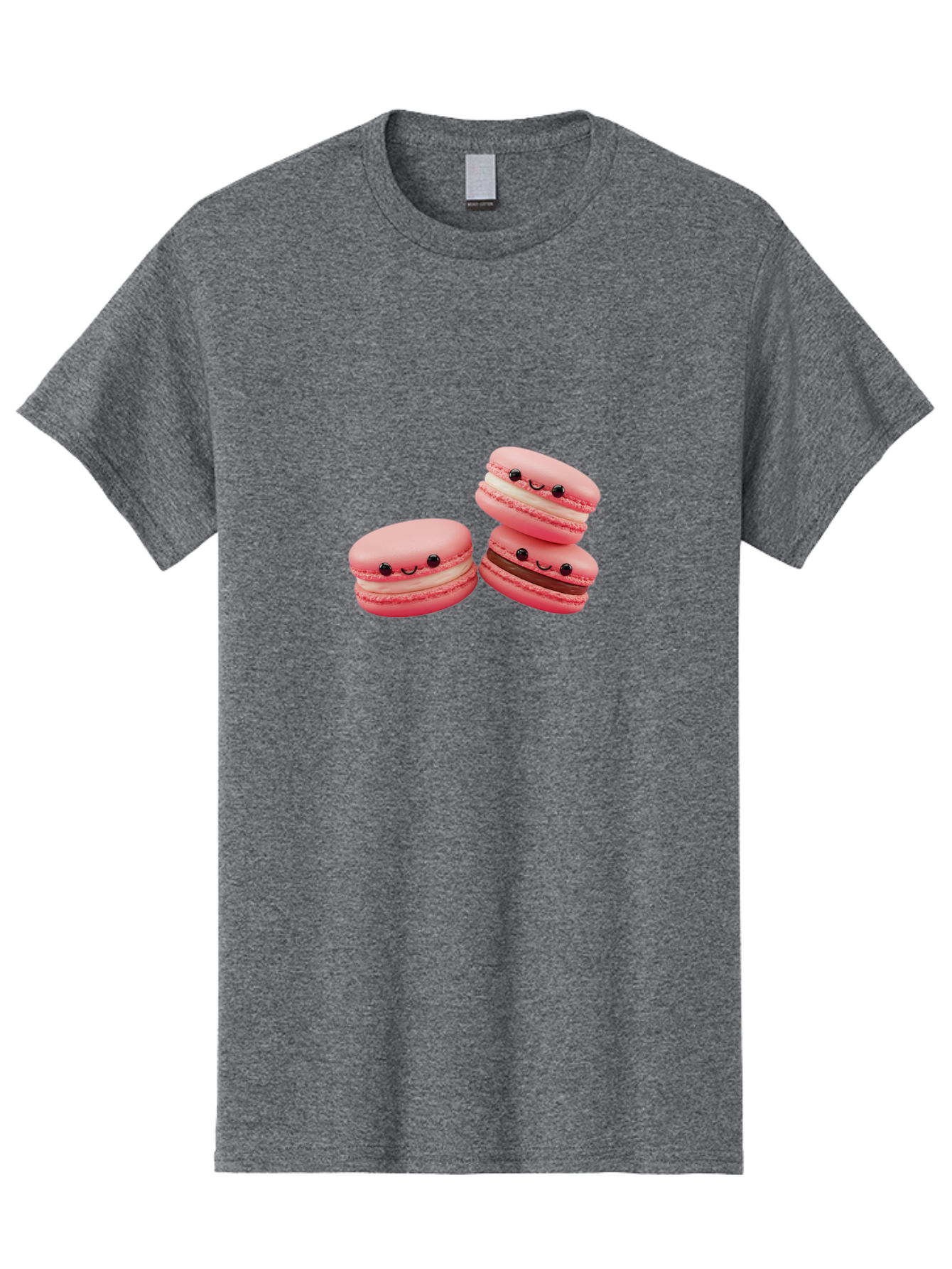 Pink-Macarons Men'S Graphic Tee, 100% Cotton, Comfortable Casual Summer Wear, Machine Washable, Pink Macarons, Sweet Treats, Dessert, French Pastry, Cute, Adorable, Smiling Macarons, Macaron Stack, Vanilla, Chocolate Filling, Bakery Delights Bab188