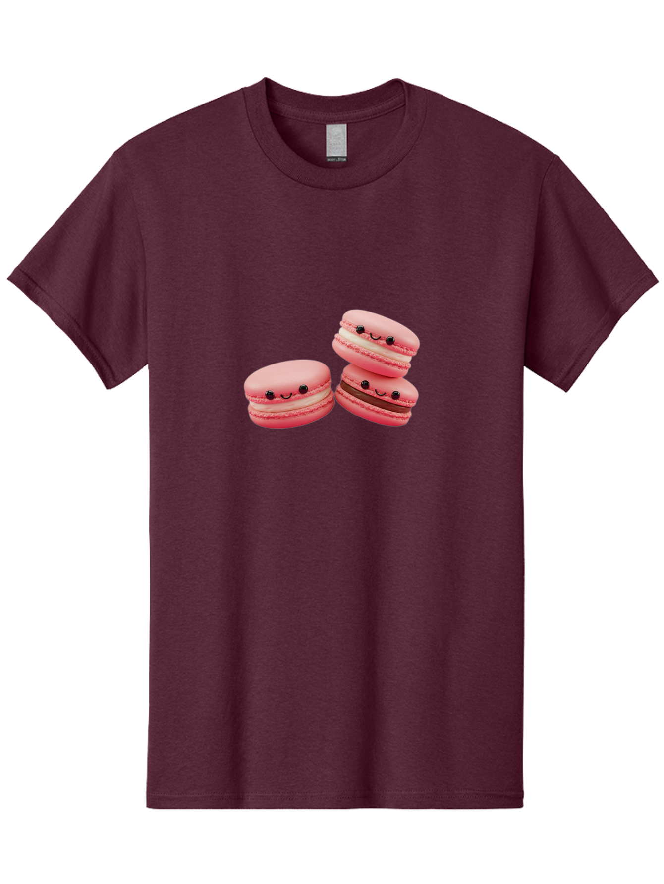 Pink-Macarons Men'S Graphic Tee, 100% Cotton, Comfortable Casual Summer Wear, Machine Washable, Pink Macarons, Sweet Treats, Dessert, French Pastry, Cute, Adorable, Smiling Macarons, Macaron Stack, Vanilla, Chocolate Filling, Bakery Delights Bab188